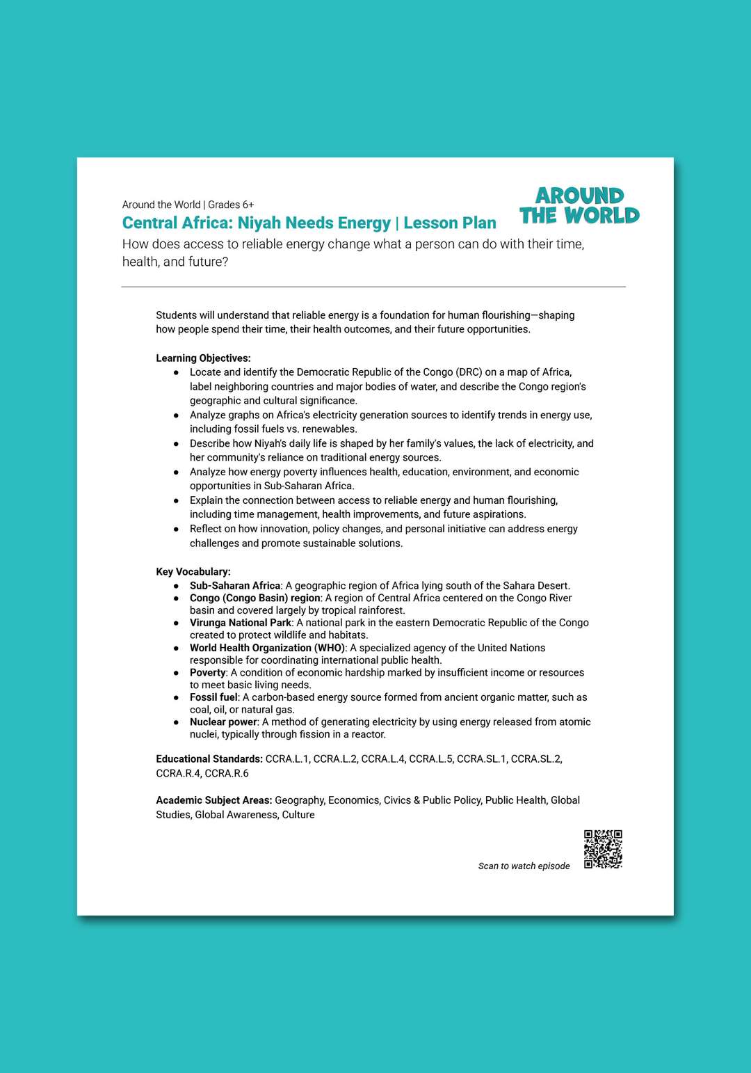 "Central Africa: Niyah Needs Energy" Lesson Plan