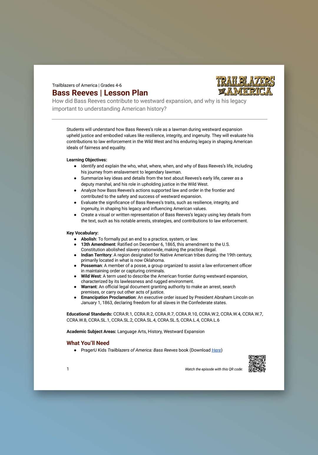 "Trailblazers of America: Bass Reeves" Lesson Plan