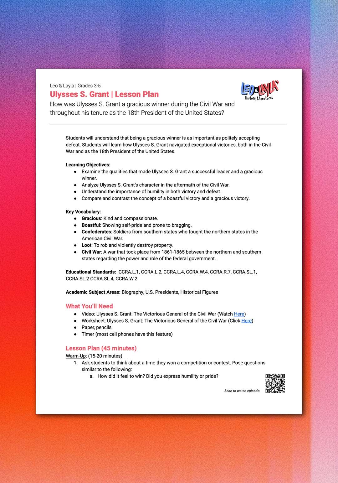 "Leo & Layla: Ulysses S. Grant" Lesson Plan