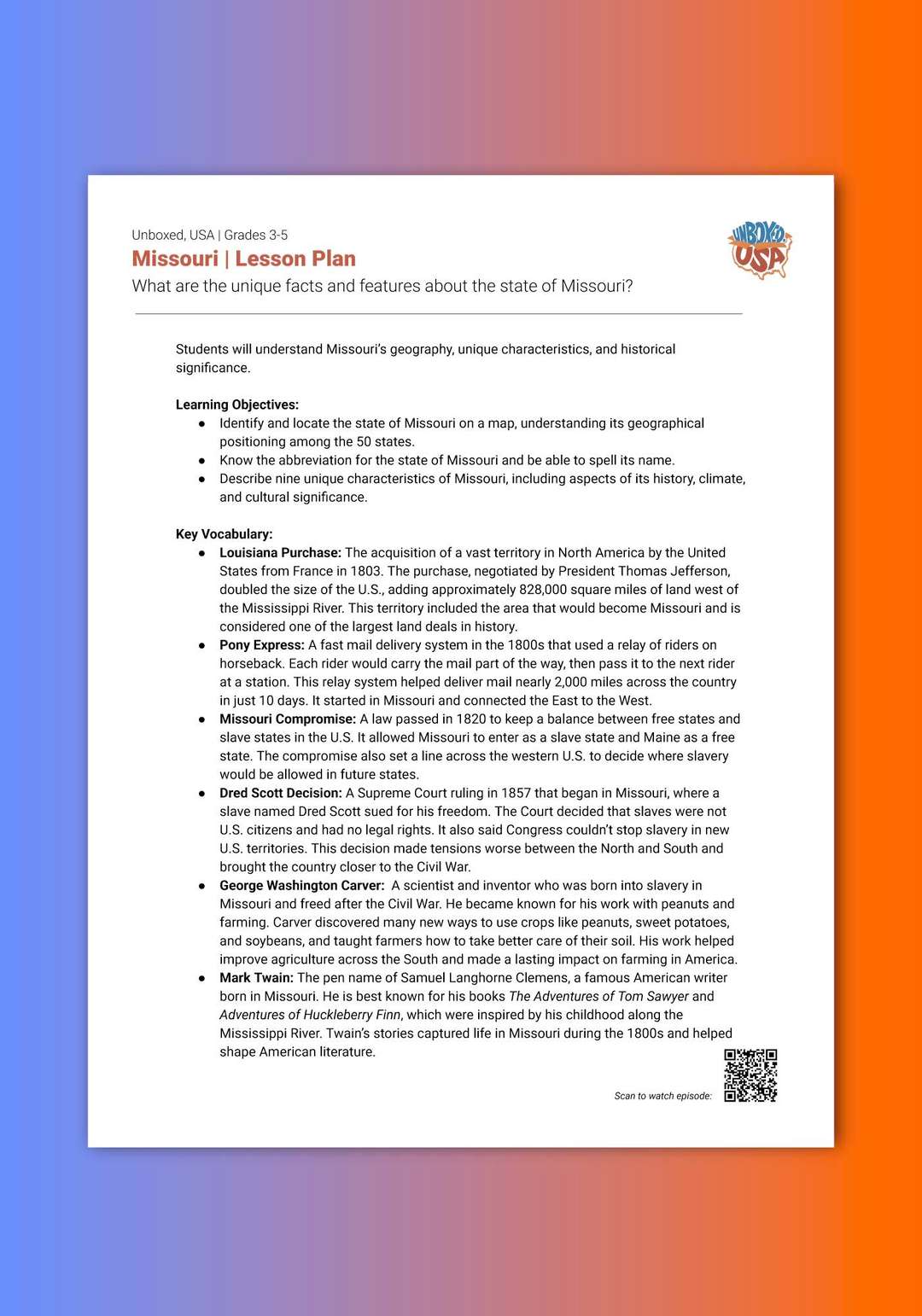 "Unboxed, USA: Missouri" Lesson Plan