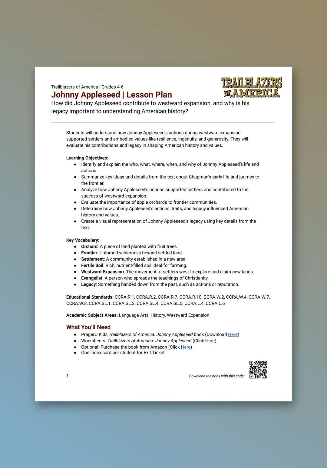 "Trailblazers of America: Johnny Appleseed" Lesson Plan