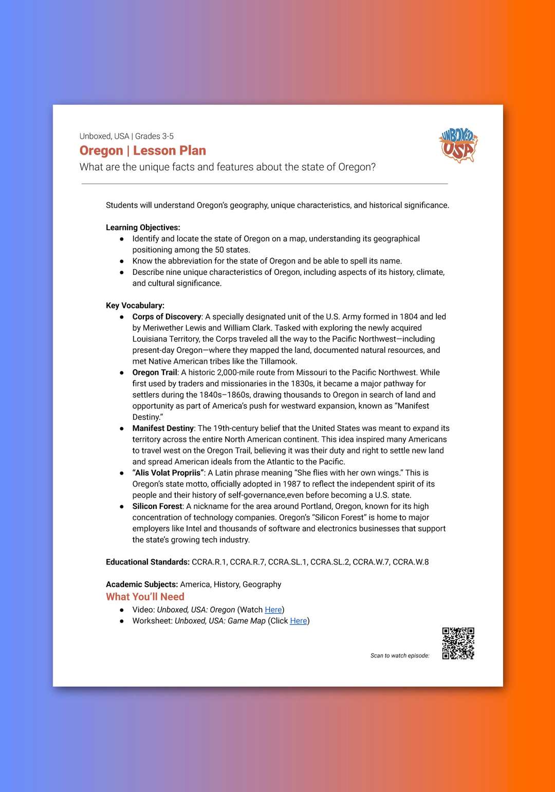"Unboxed, USA: Oregon" Lesson Plan