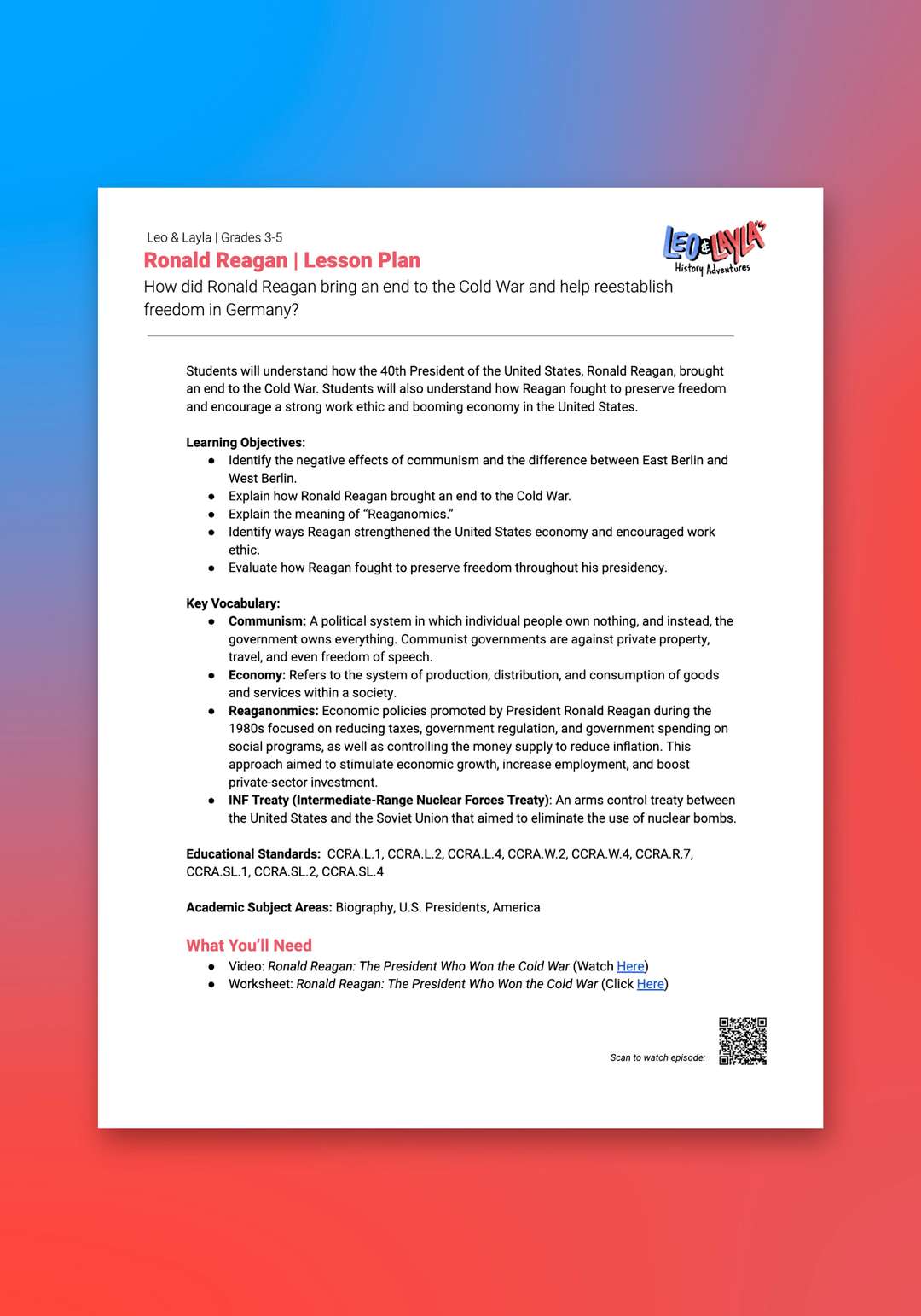 "Leo & Layla: Ronald Reagan" Lesson Plan