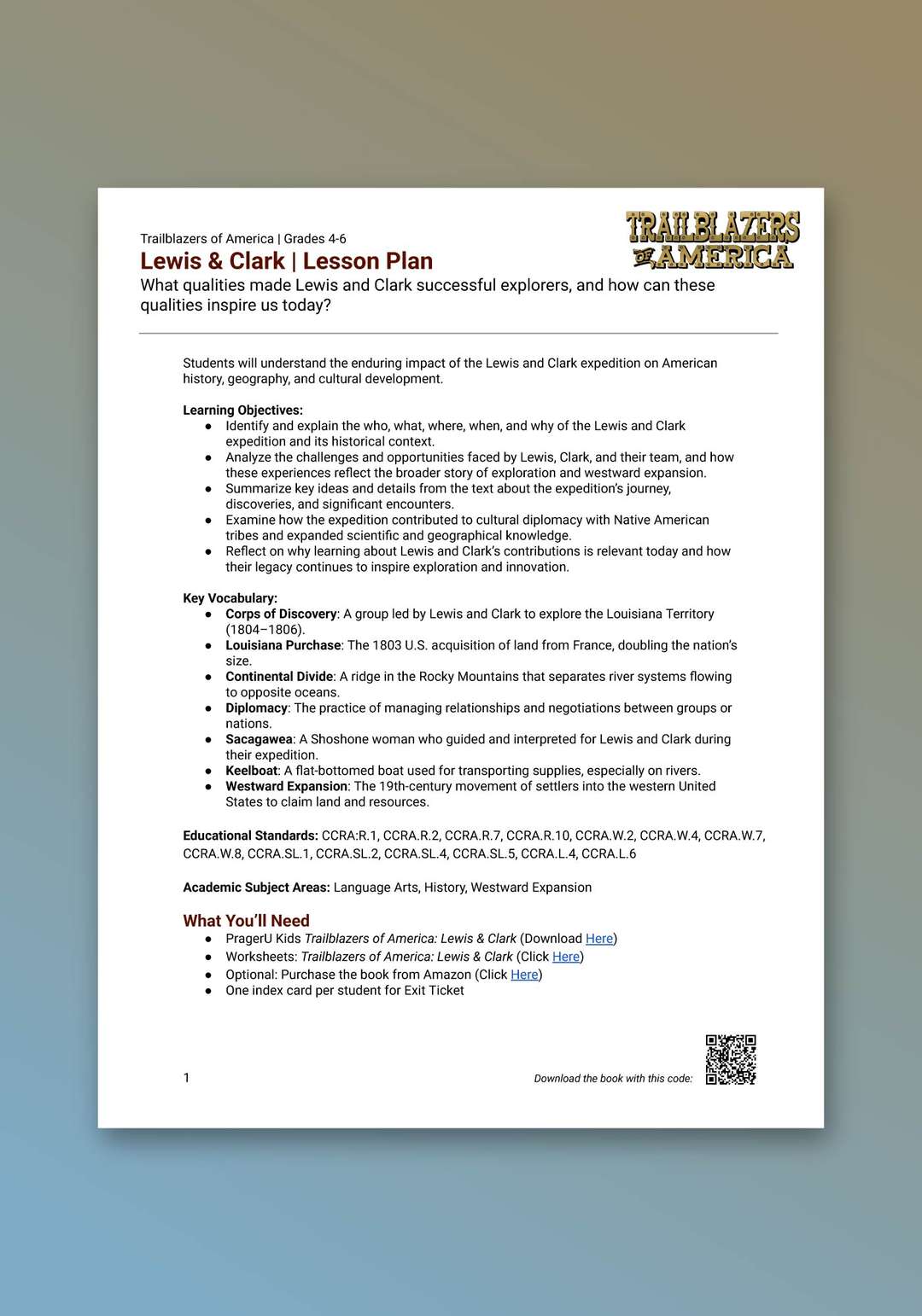 "Trailblazers of America: Lewis & Clark" Lesson Plan