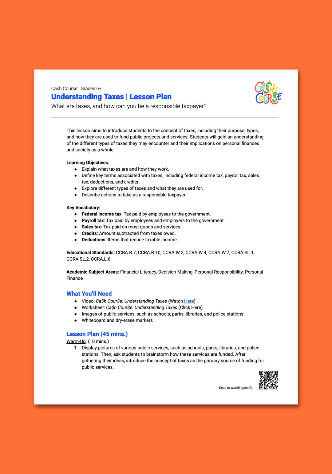 "Cash Course: Understanding Taxes" Lesson Plan
