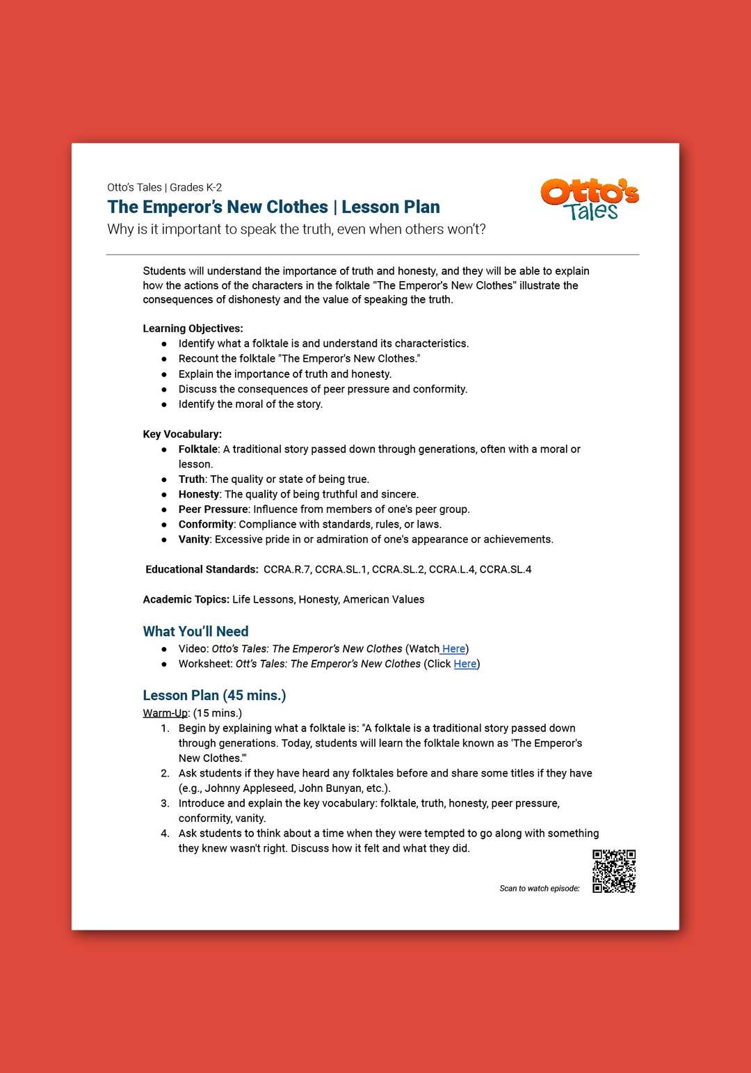 "Otto's Tales: The Emperor's New Clothes" Lesson Plan