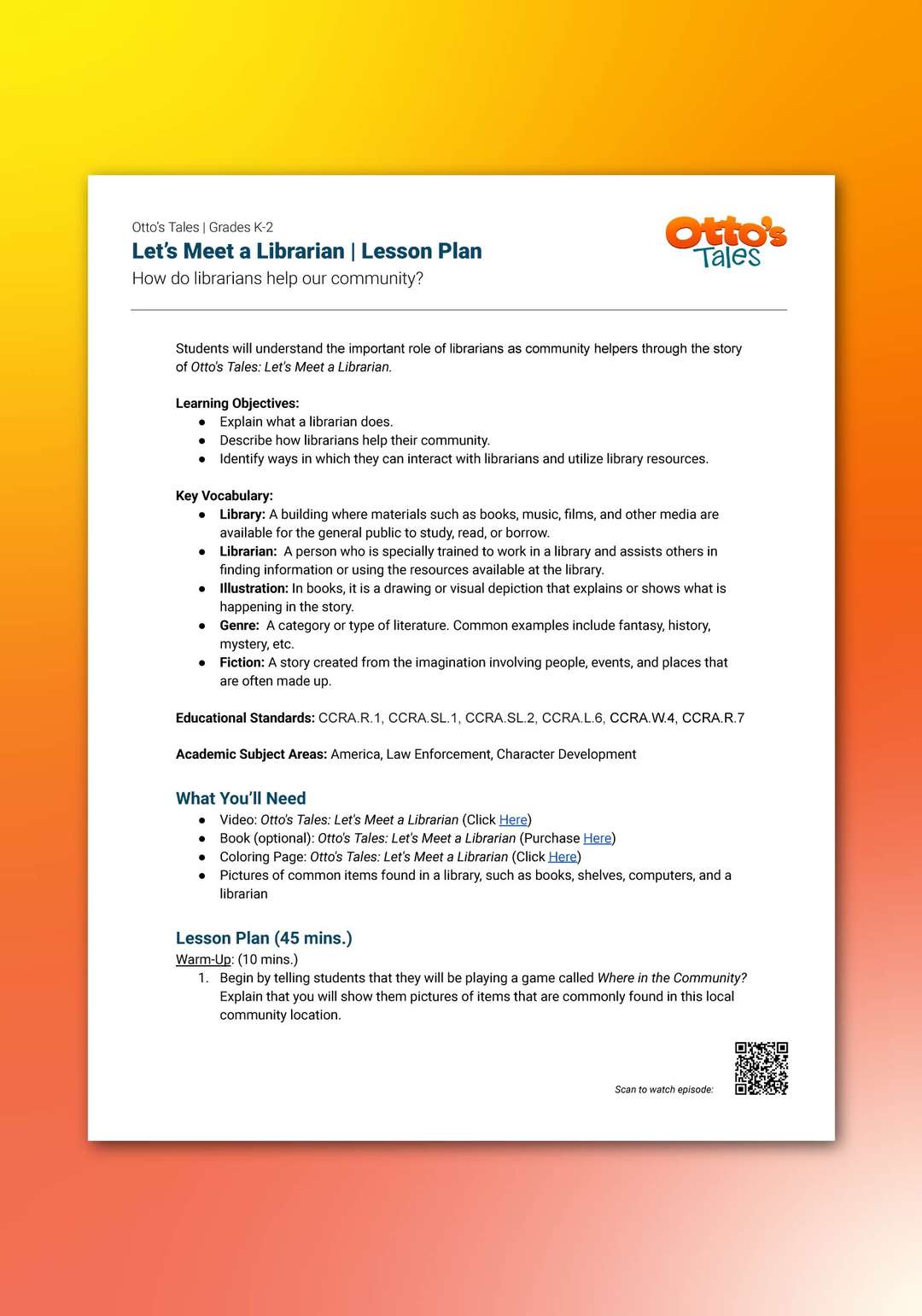 "Otto's Tales: Let's Meet a Librarian" Lesson Plan