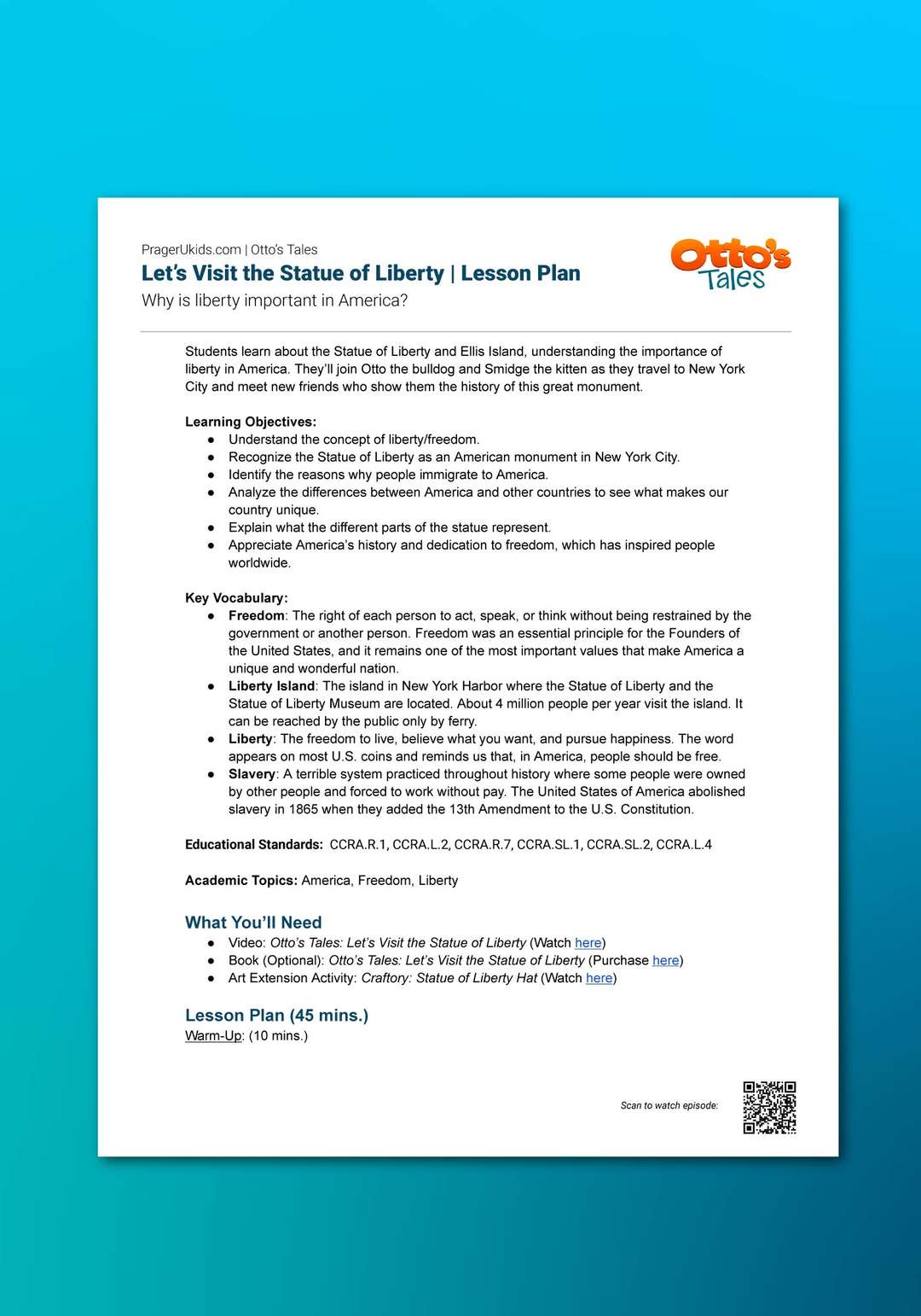 “Otto’s Tales: Let's Visit the Statue of Liberty” Lesson Plan