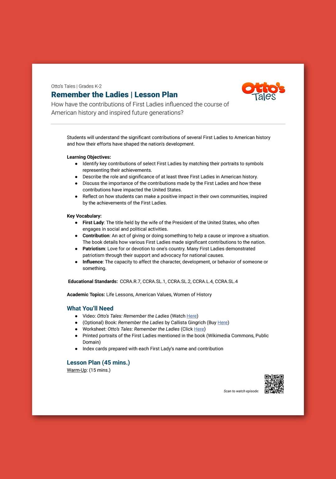 "Otto's Tales: Remember the Ladies" Lesson Plan