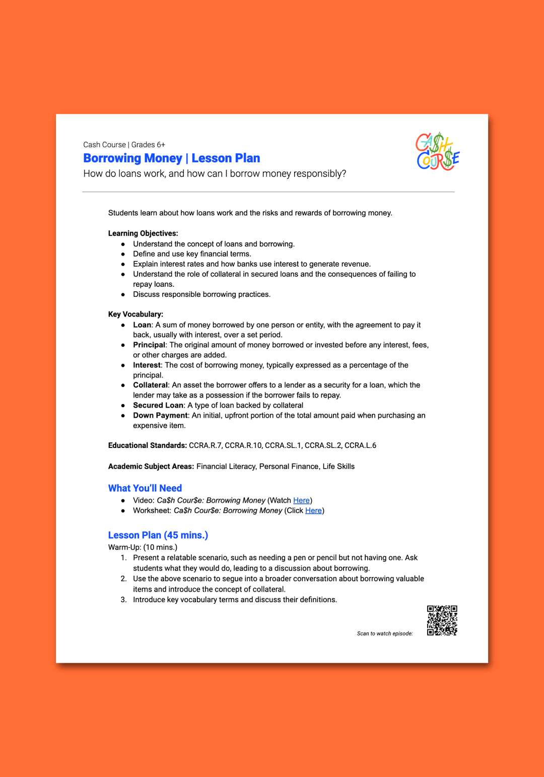 "Cash Course: Borrowing Money" Lesson Plan