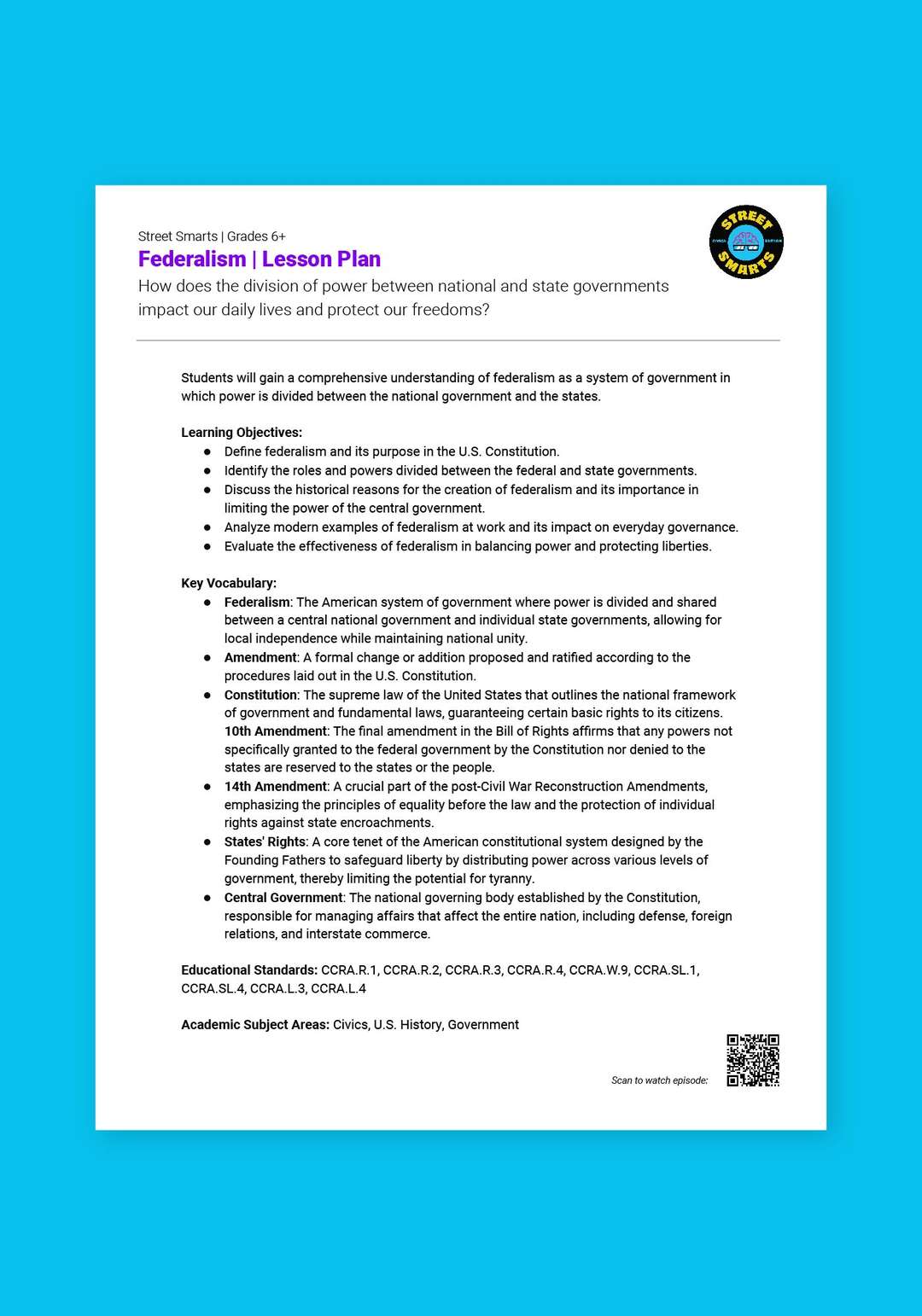 "Street Smarts: Federalism" Lesson Plan