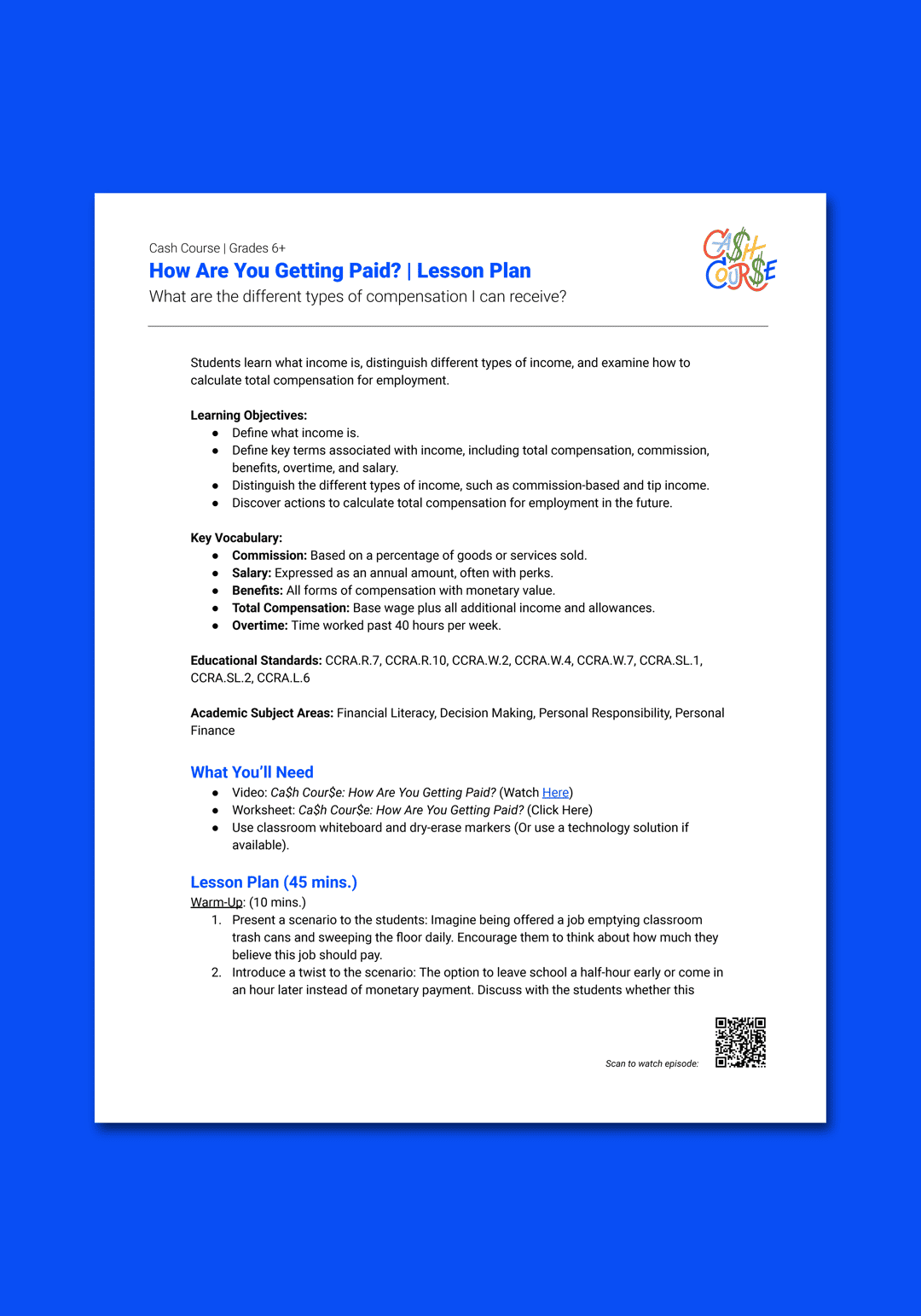"Cash Course: How Are You Getting Paid?" Lesson Plan