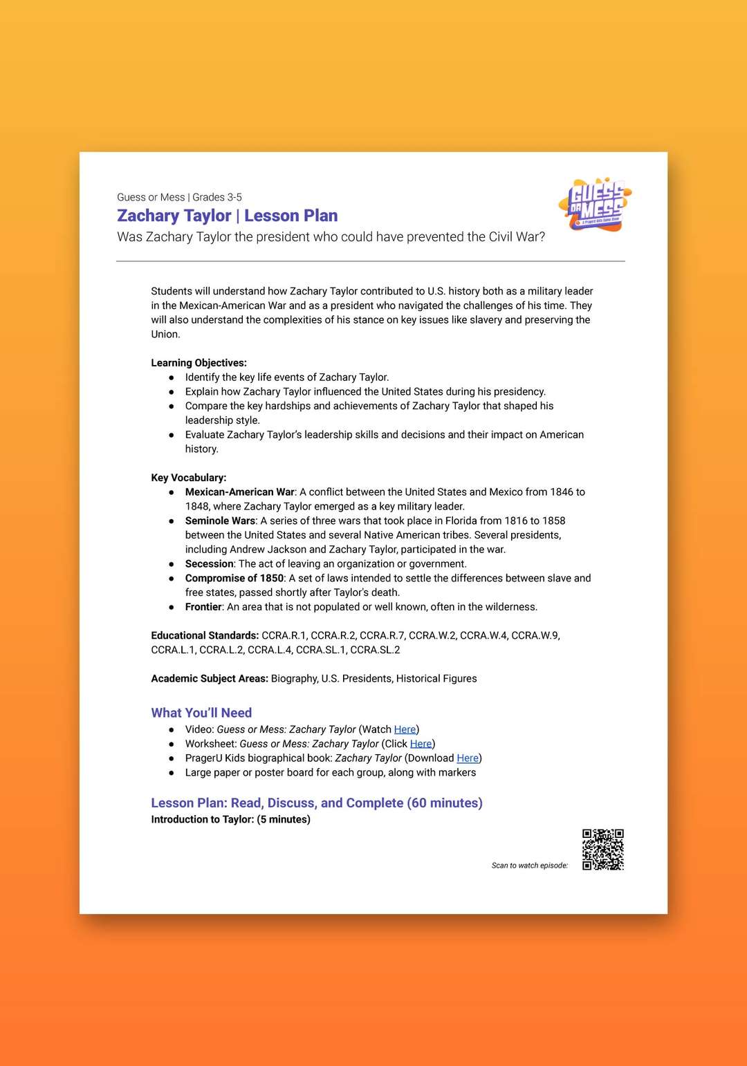 "Guess or Mess: Zachary Taylor" Lesson Plan