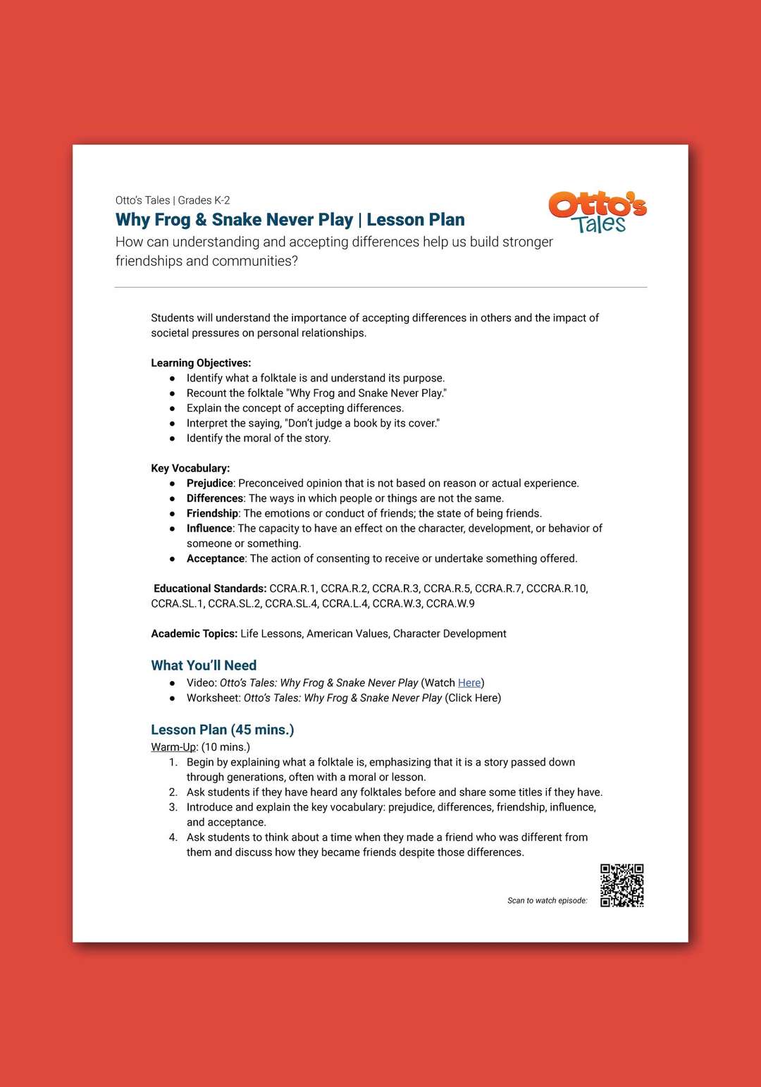 "Otto's Tales: Why Frog & Snake Never Play Together" Lesson Plan