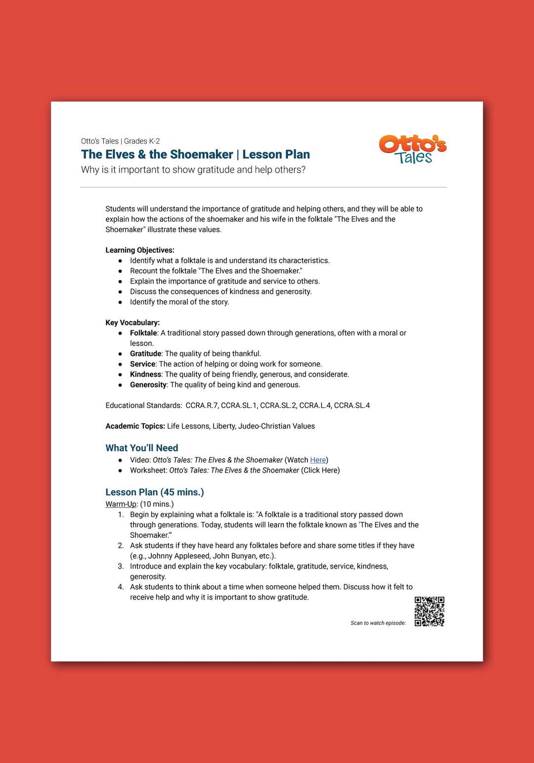 "Otto's Tales: The Elves & the Shoemaker" Lesson Plan