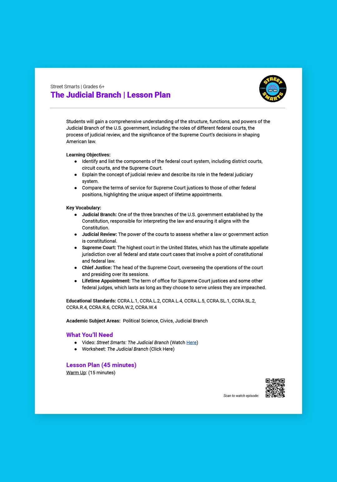 "Street Smarts: The Judicial Branch" Lesson Plan