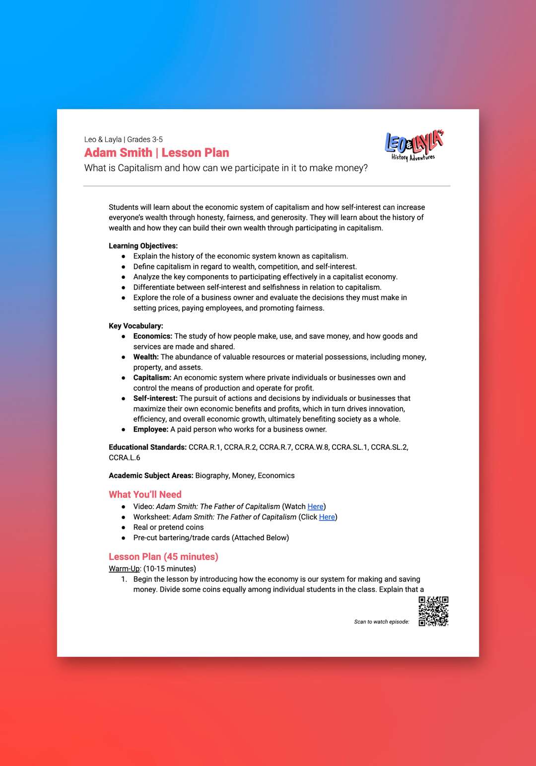 "Leo & Layla: Adam Smith" Lesson Plan