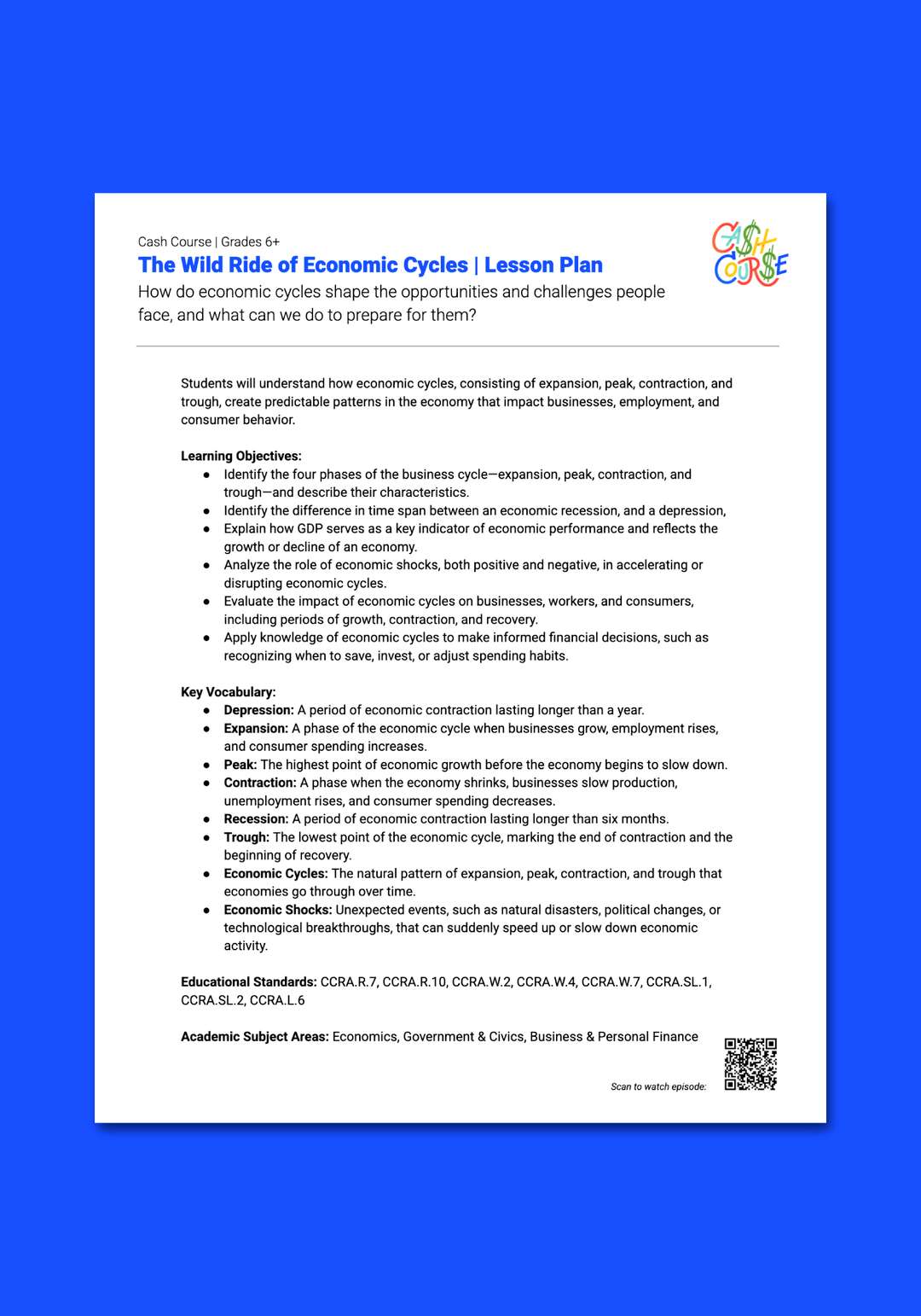 "Cash Course: The Wild Ride of Economic Cycles" Lesson Plan