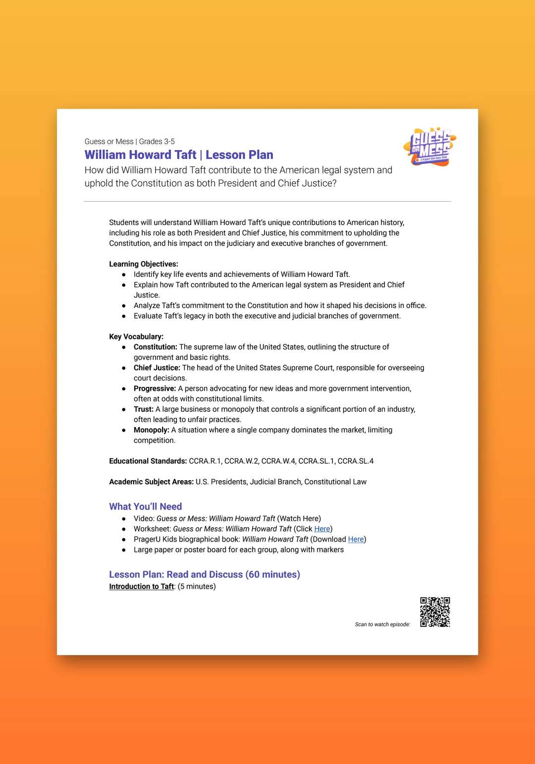 "Guess or Mess: William Howard Taft" Lesson Plan