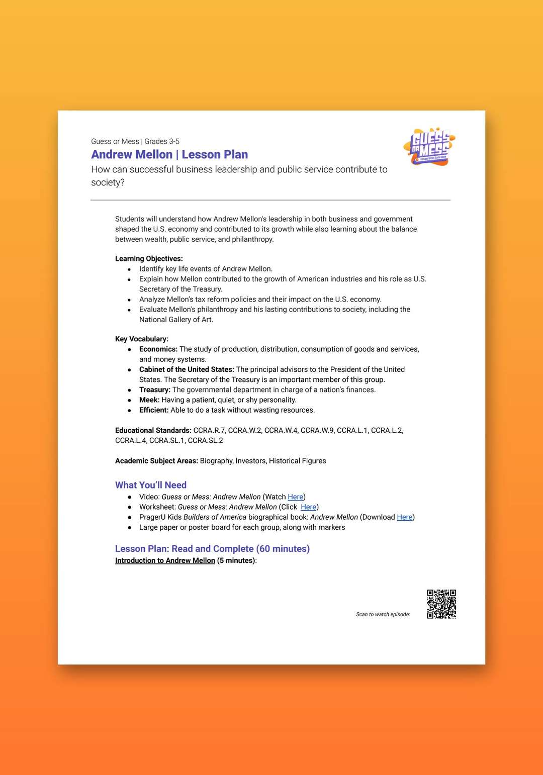 "Guess or Mess: Andrew Mellon" Lesson Plan