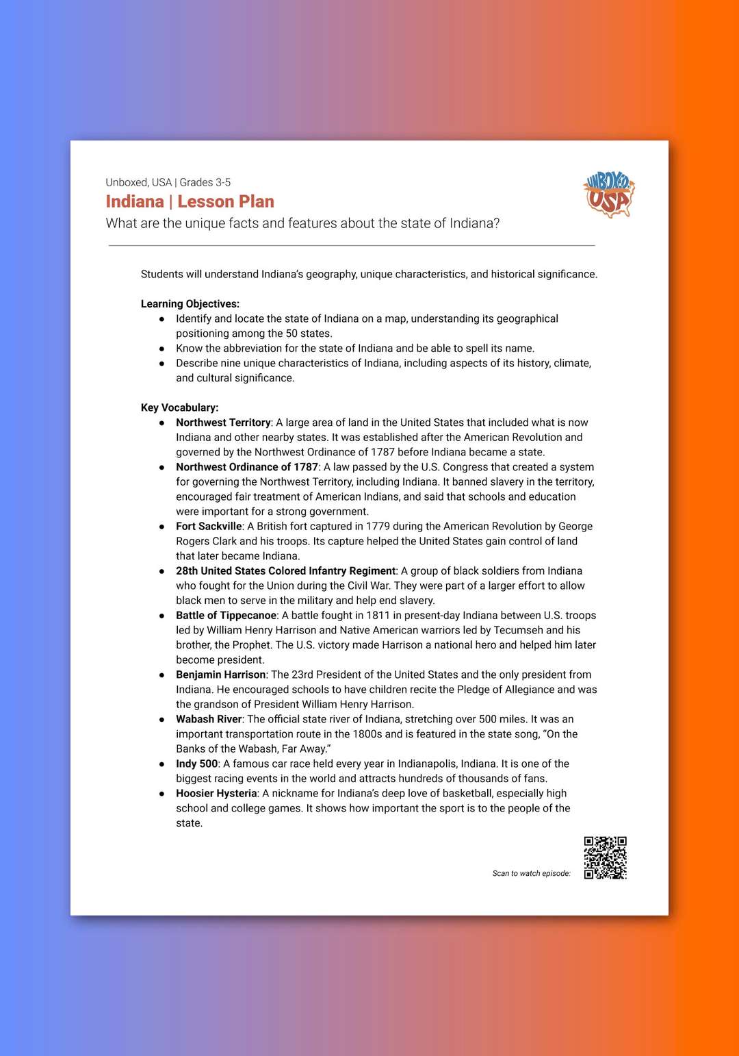 "Unboxed, USA: Indiana" Lesson Plan