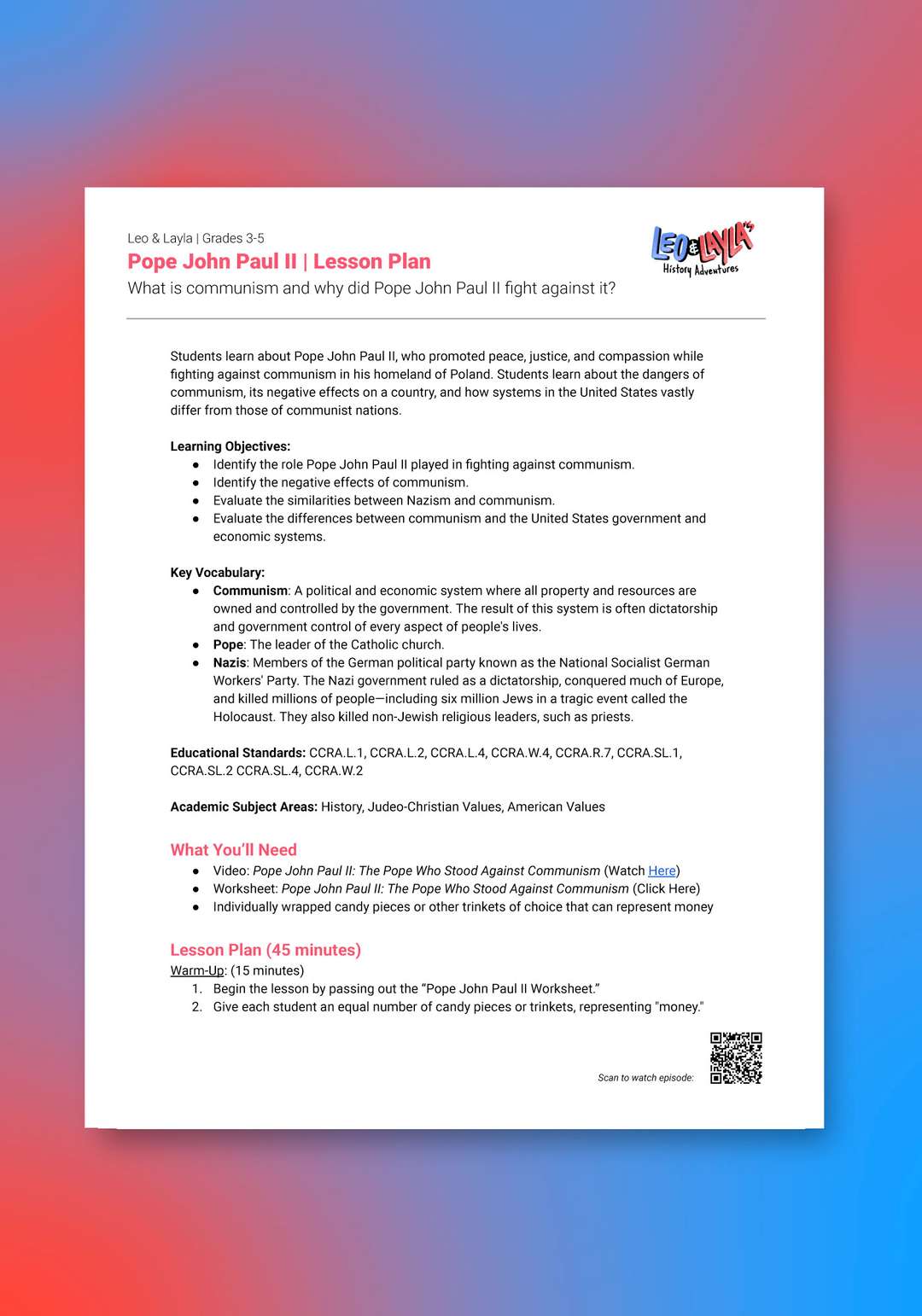 "Leo & Layla: Pope John Paul II" Lesson Plan