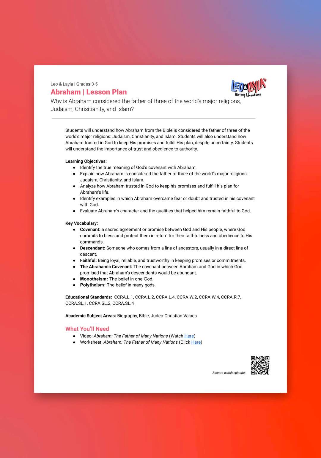 "Leo & Layla: Abraham" Lesson Plan