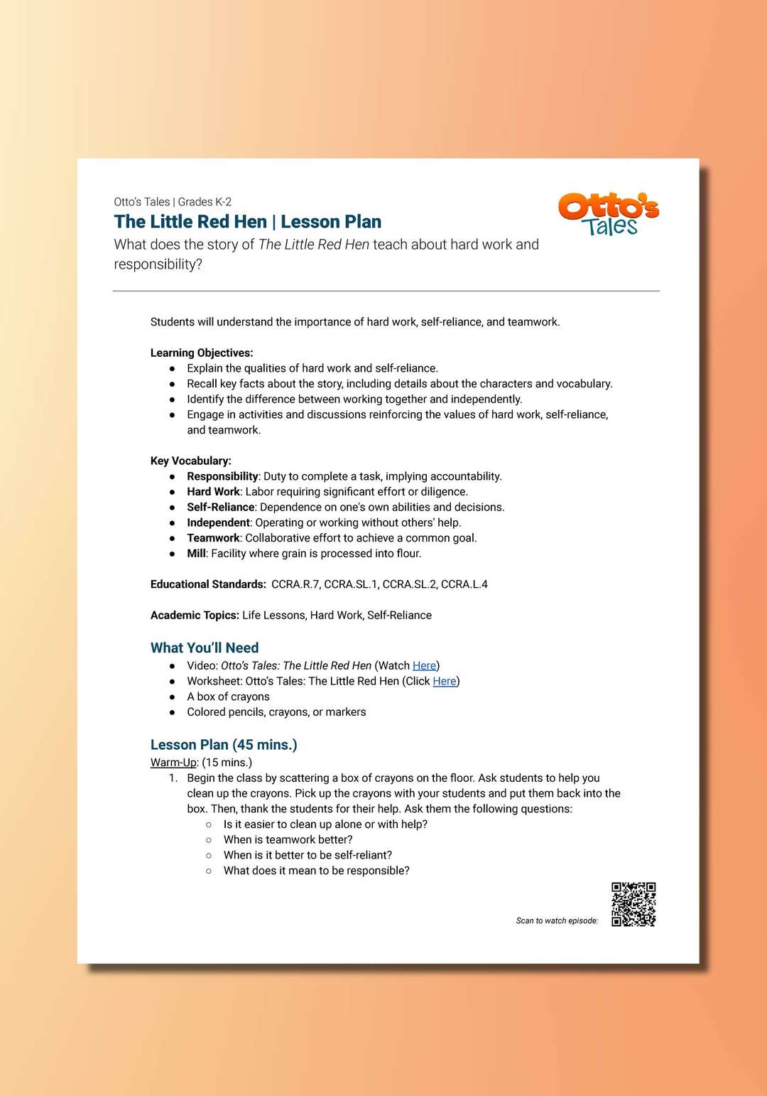 "Otto's Tales: The Little Red Hen" Lesson Plan