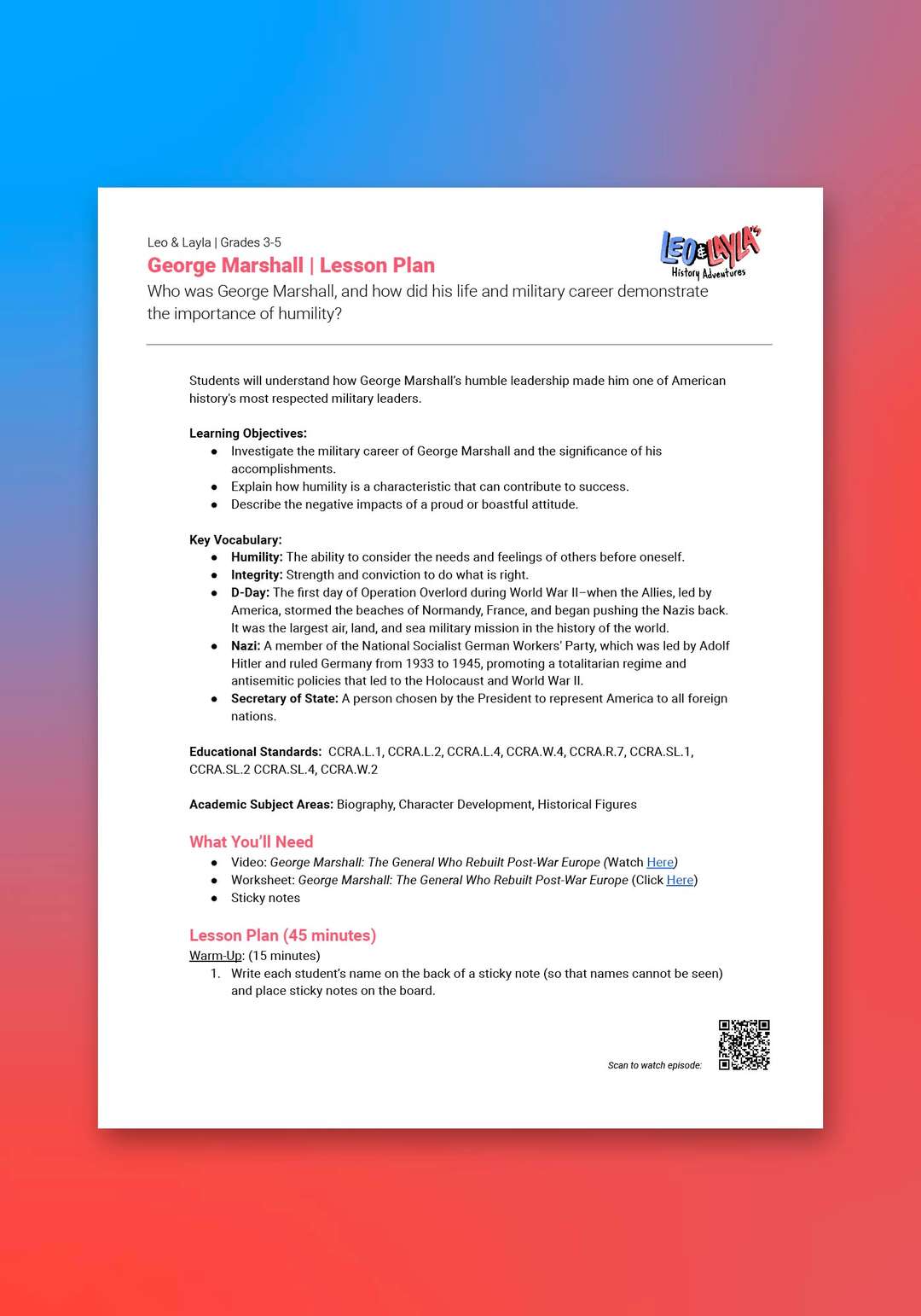 "Leo & Layla: George Marshall" Lesson Plan