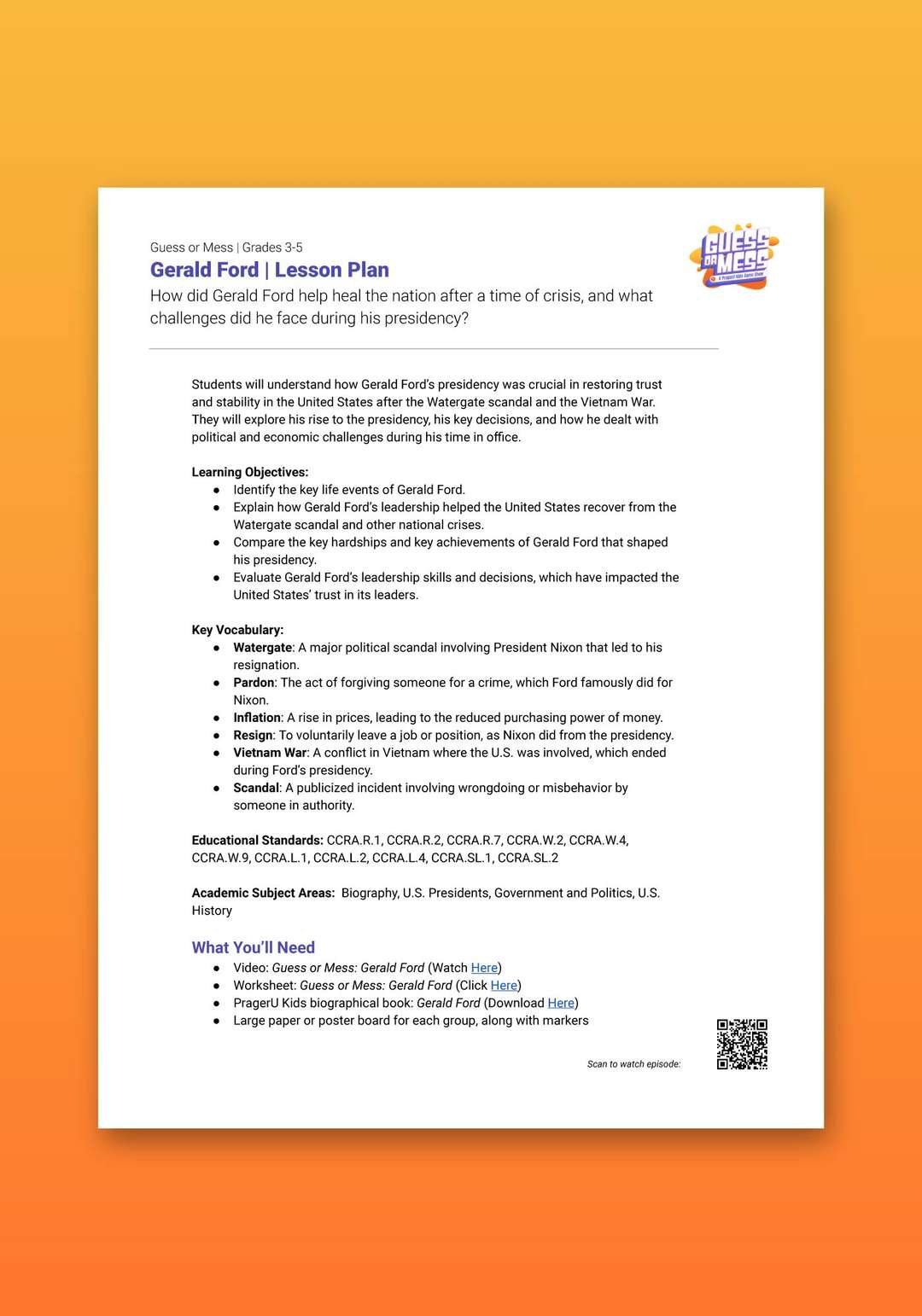 "Guess or Mess: Gerald Ford" Lesson Plan
