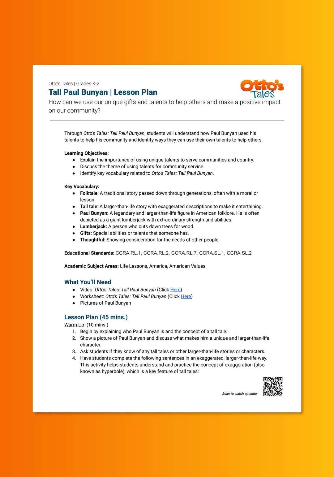 "Otto's Tales: Tall Paul Bunyan" Lesson Plan