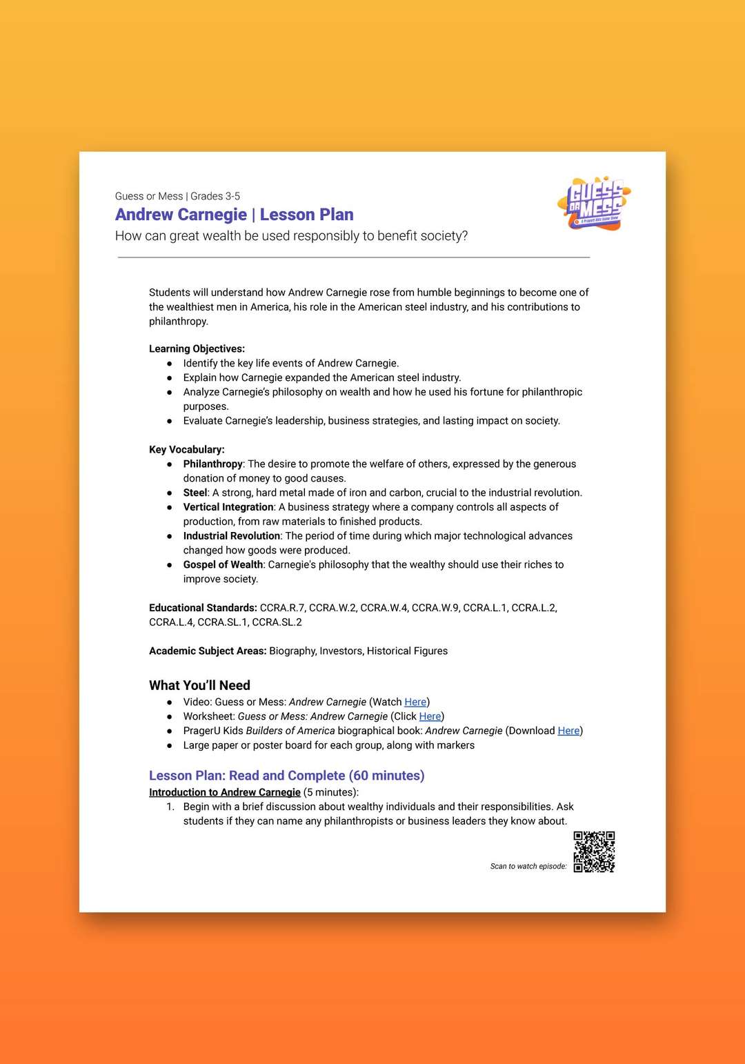 "Guess or Mess: Andrew Carnegie" Lesson Plan