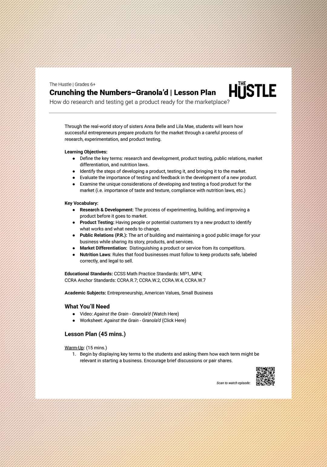 "The Hustle: Crunching the Numbers—Granola'd" Lesson Plan