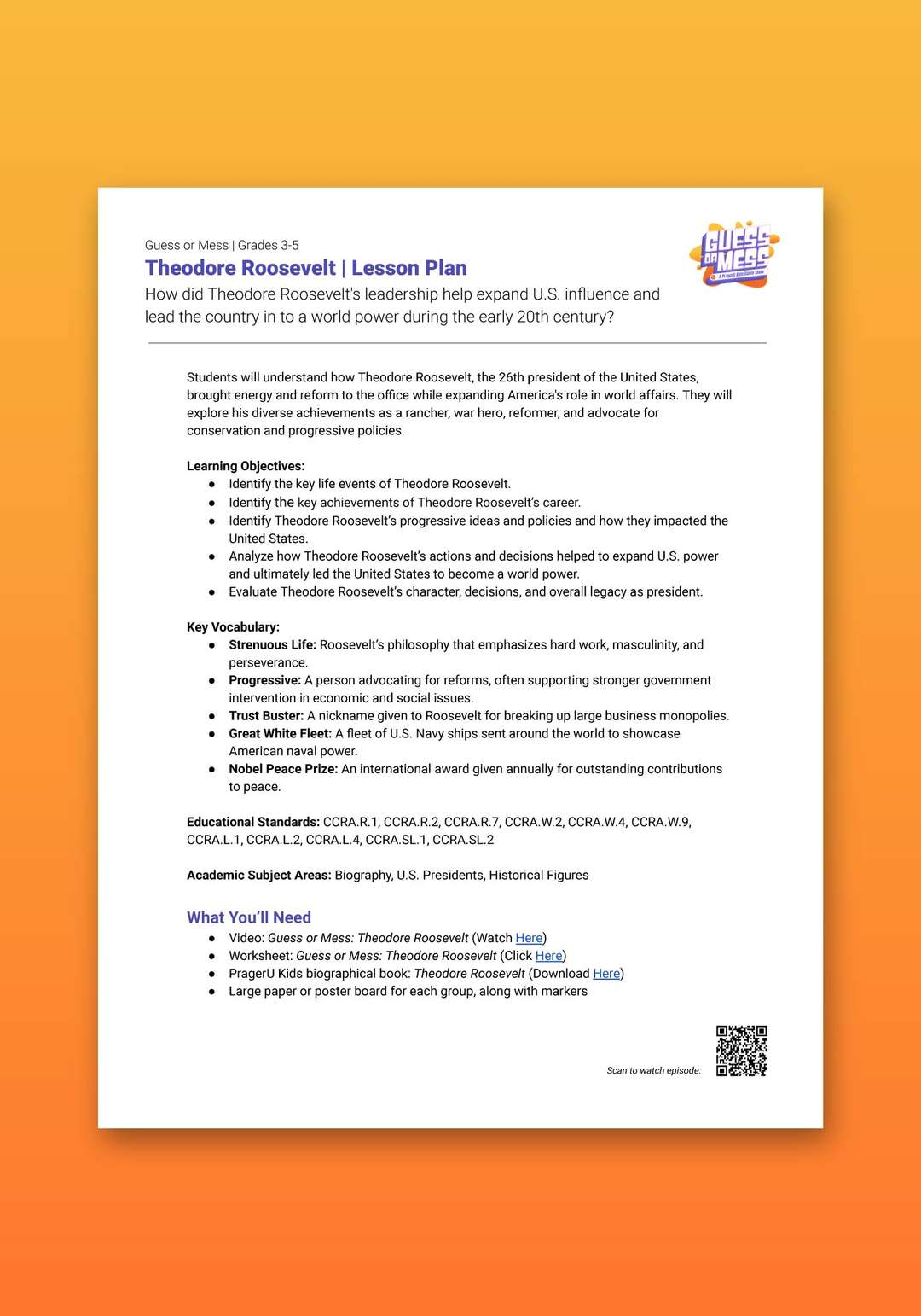 "Guess or Mess: Theodore Roosevelt" Lesson Plan