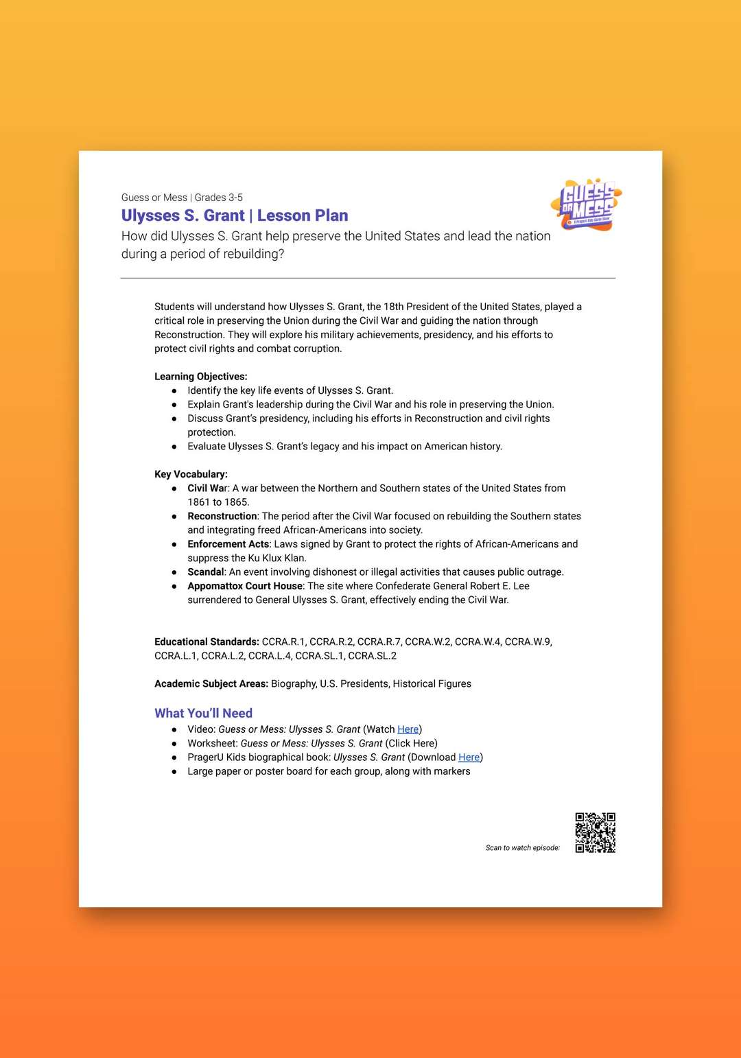 "Guess or Mess: Ulysses S. Grant" Lesson Plan