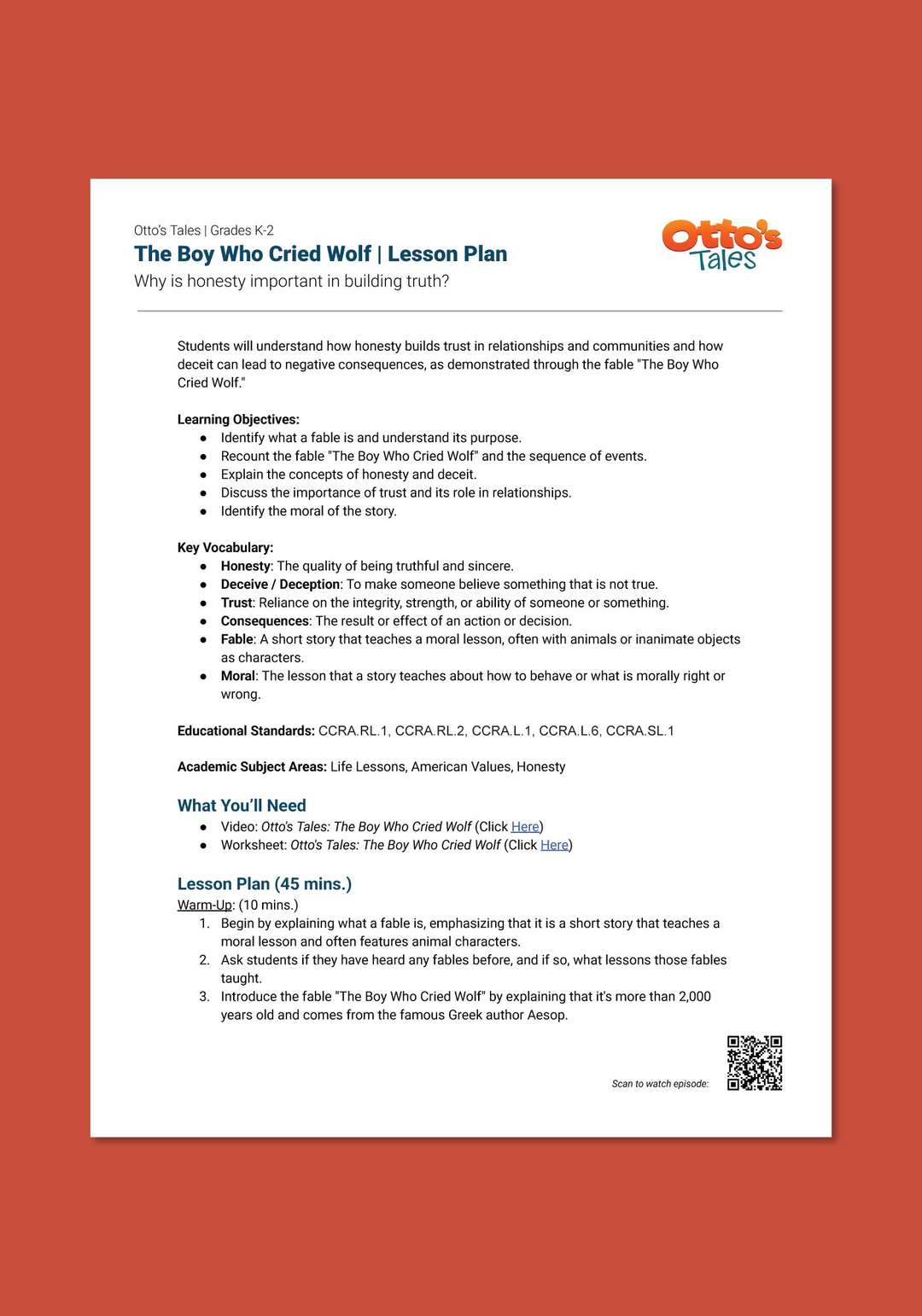 "Otto's Tales: The Boy Who Cried Wolf" Lesson Plan