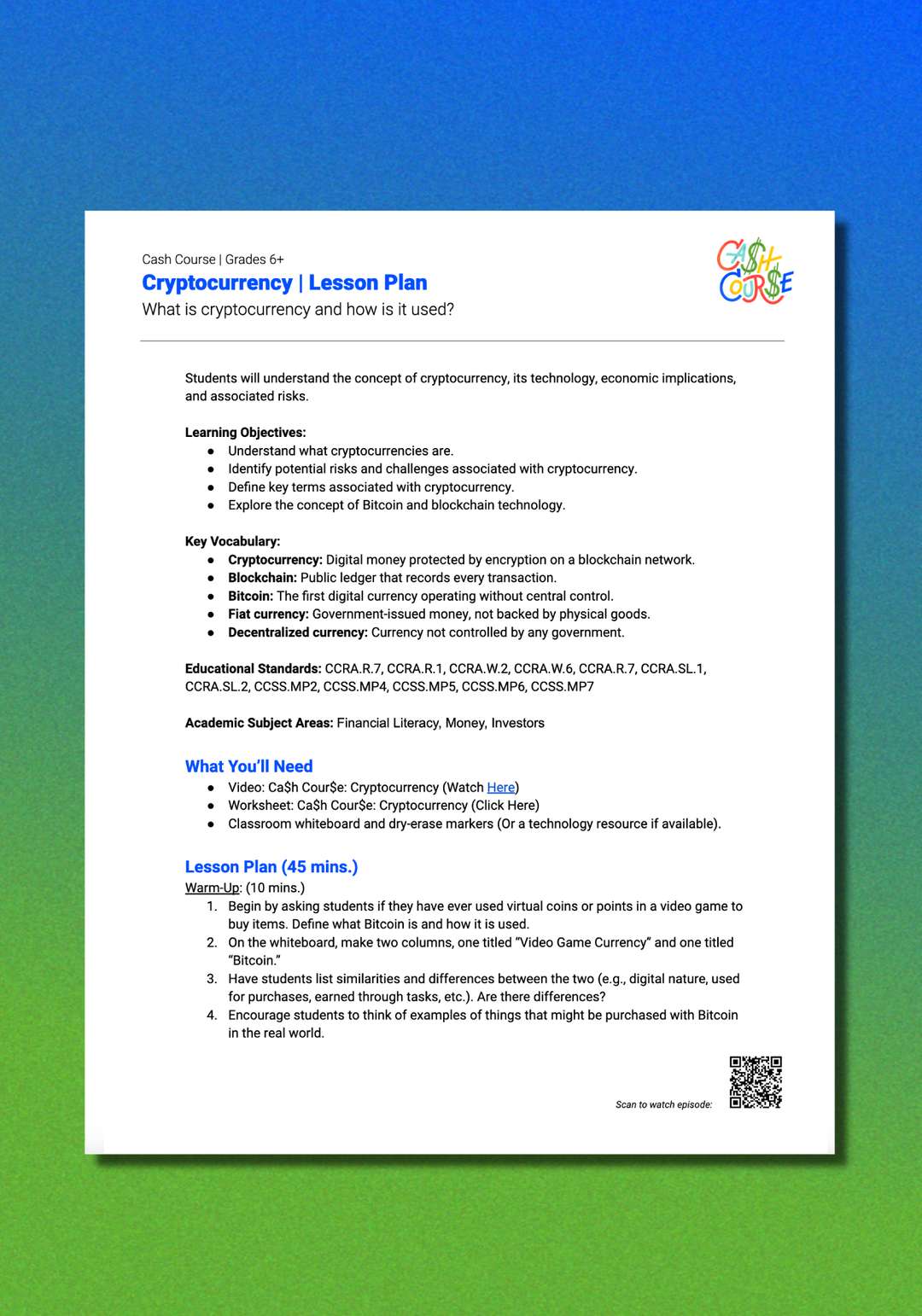 "Cash Course: Cryptocurrency" Lesson Plan