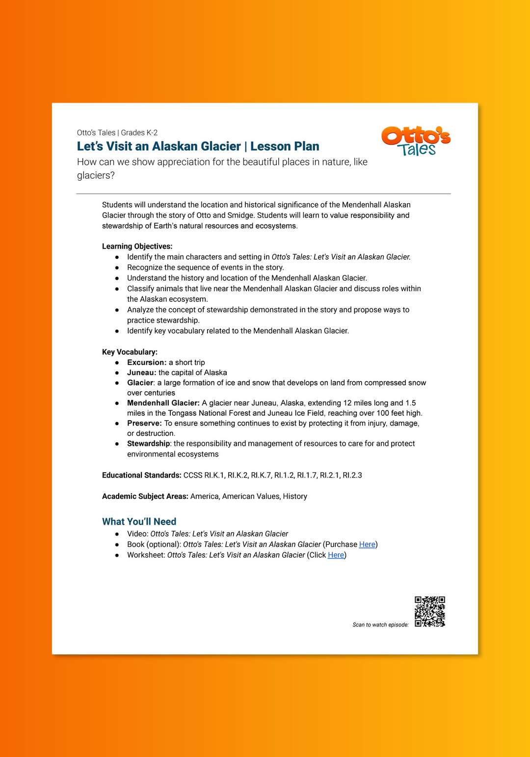 "Otto's Tales: Let's Visit an Alaskan Glacier" Lesson Plan