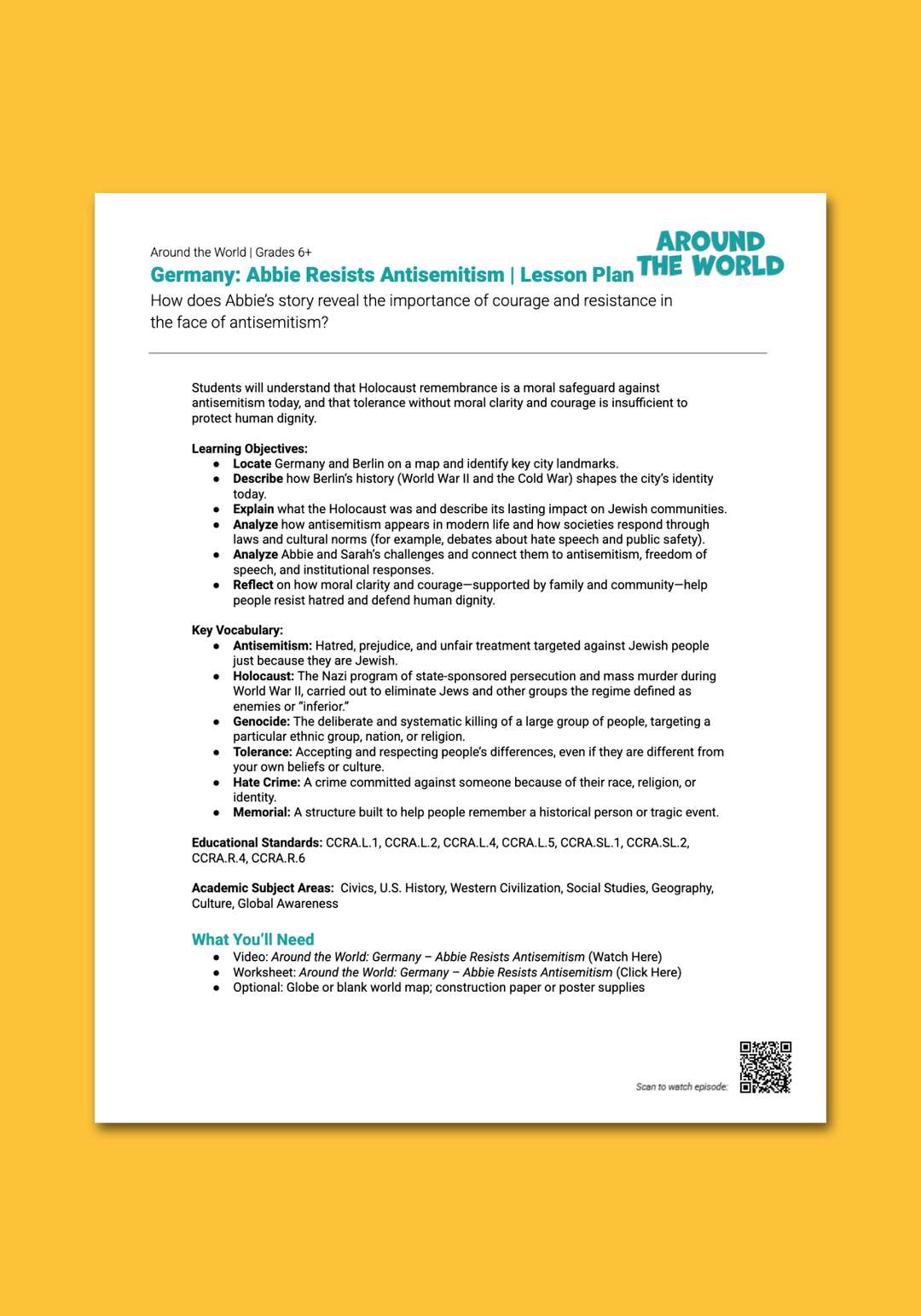 "Germany: Abbie Resists Antisemitism" Lesson Plan