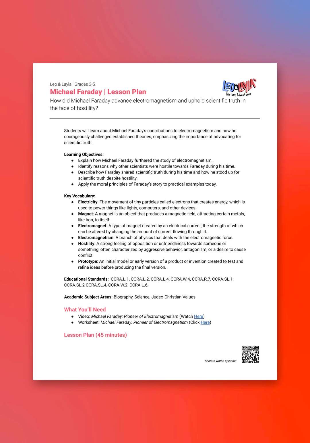 "Leo & Layla: Michael Faraday" Lesson Plan