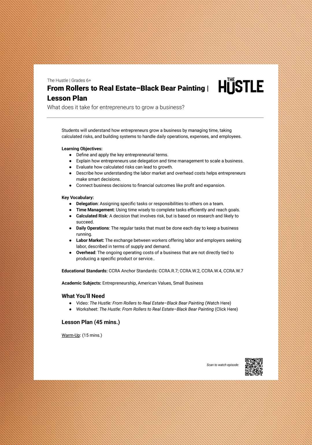 "The Hustle: From Rollers to Real Estate—Black Bear Painting" Lesson Plan