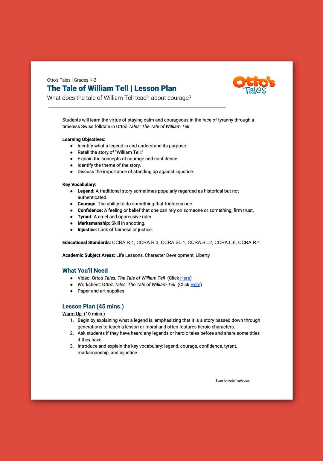 "Otto's Tales: The Tale of William Tell" Lesson Plan