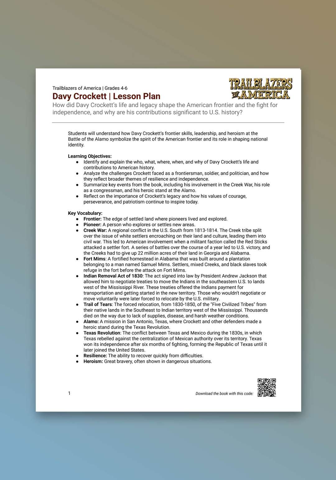 "Trailblazers of America: Davy Crockett" Lesson Plan