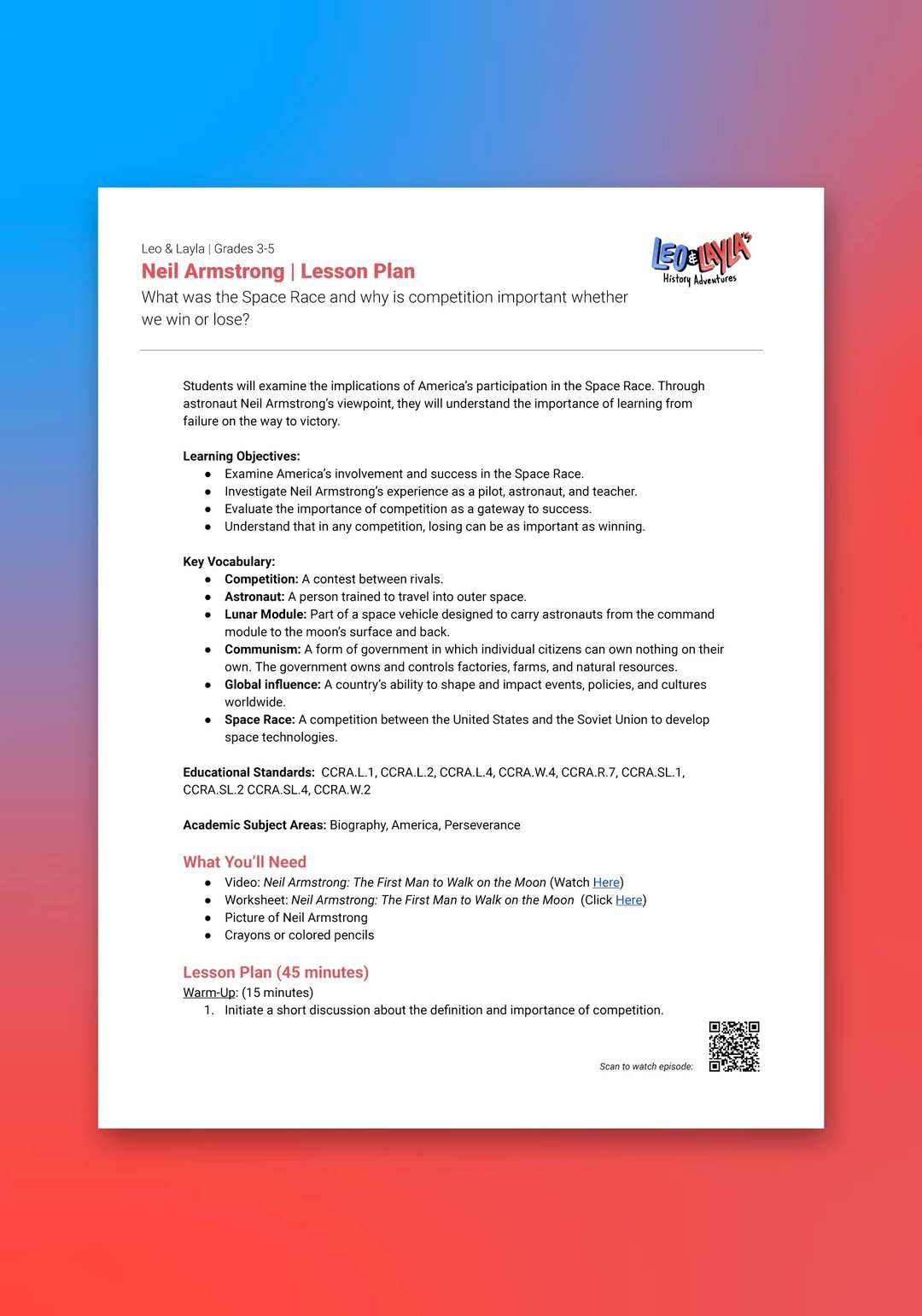 “Leo & Layla: Neil Armstrong” Lesson Plan