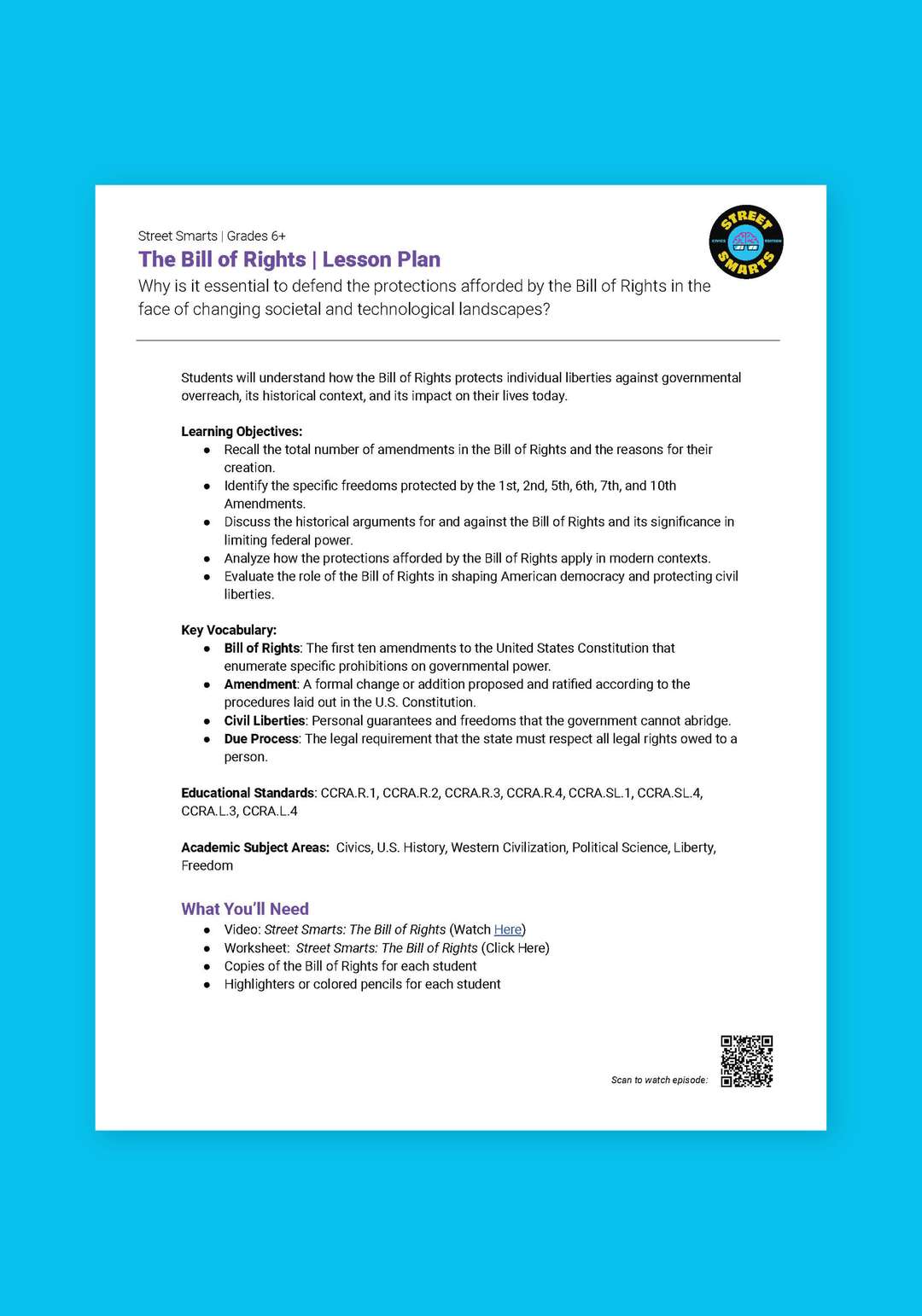 "Street Smarts: The Bill of Rights" Lesson Plan