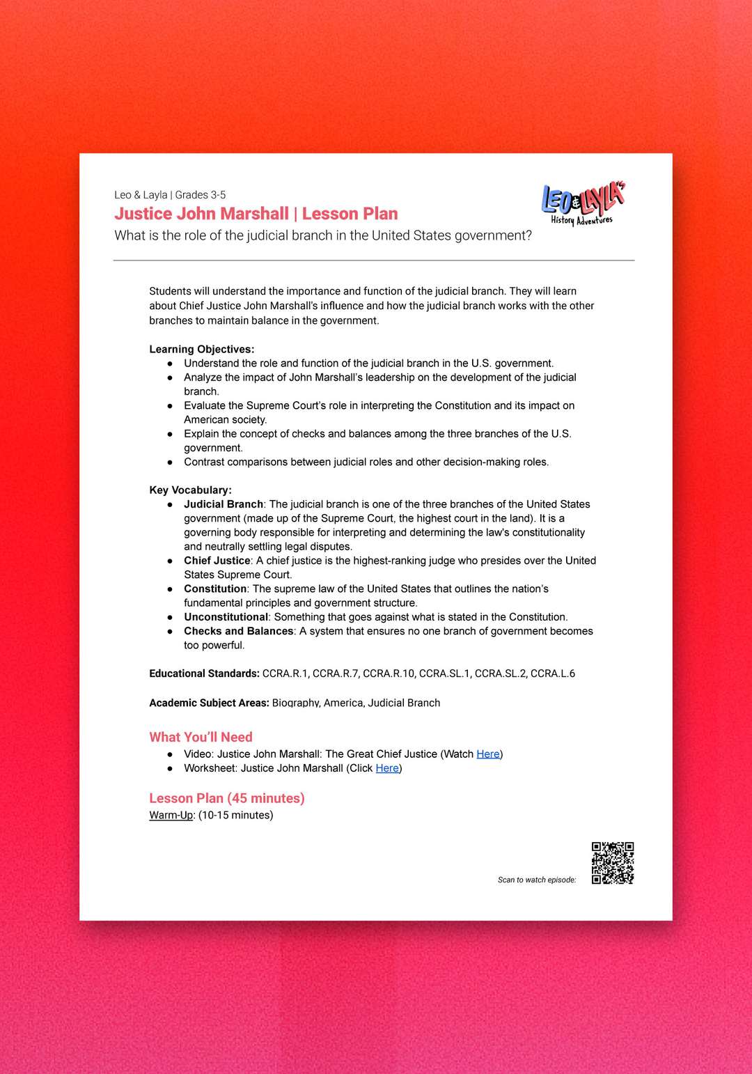 "Leo & Layla: Justice John Marshall" Lesson Plan