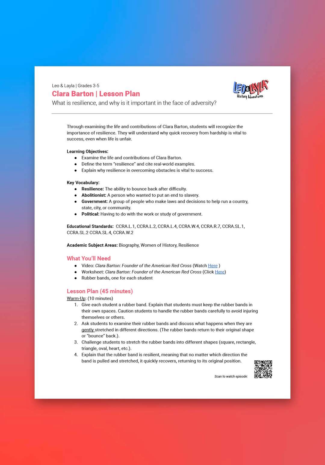 "Leo & Layla: Clara Barton" Lesson Plan