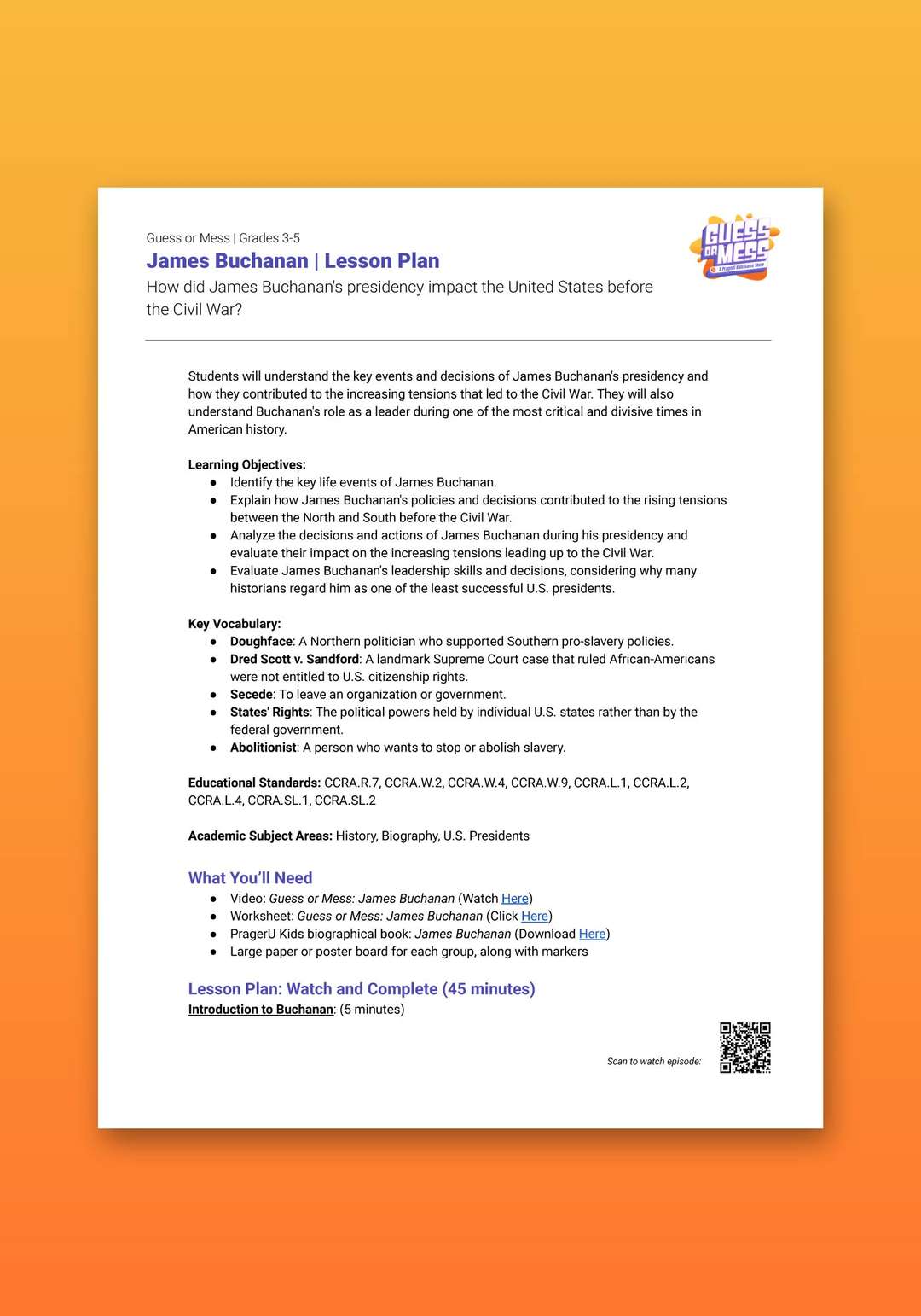 "Guess or Mess: James Buchanan" Lesson Plan