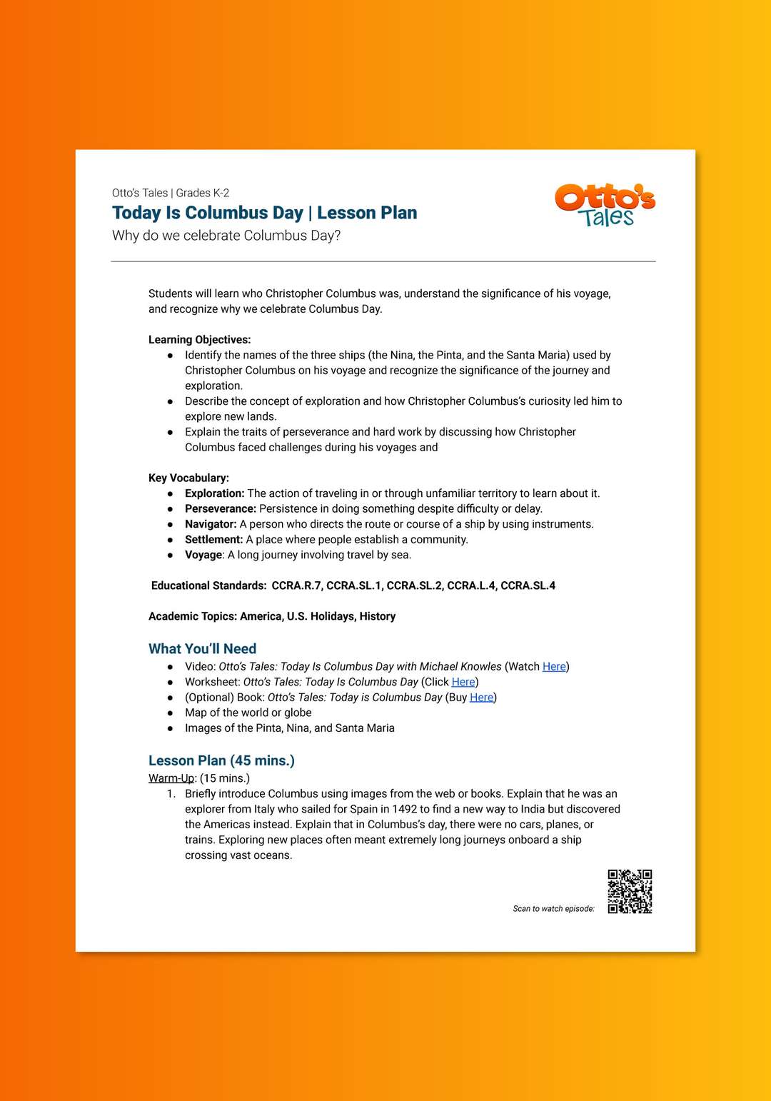 "Otto's Tales: Today Is Columbus Day" Lesson Plan