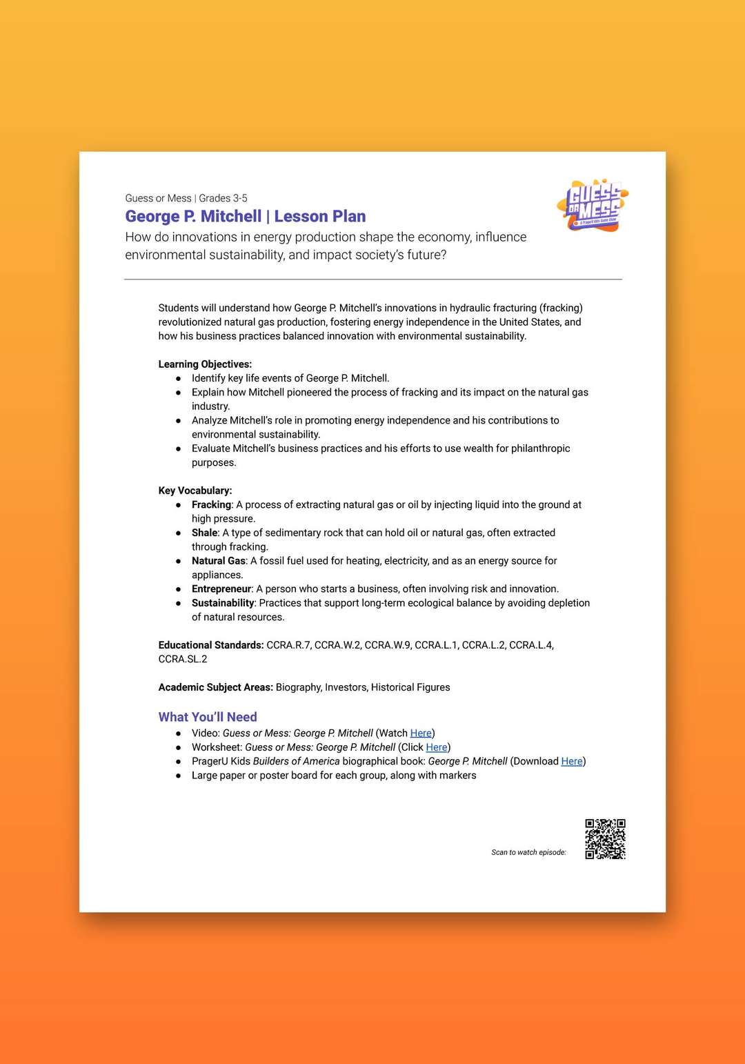 "Guess or Mess: George P. Mitchell" Lesson Plan